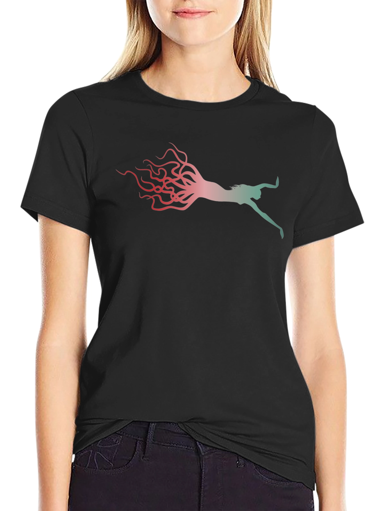 Black Stylish Black Tee with Figure Graphic view 2