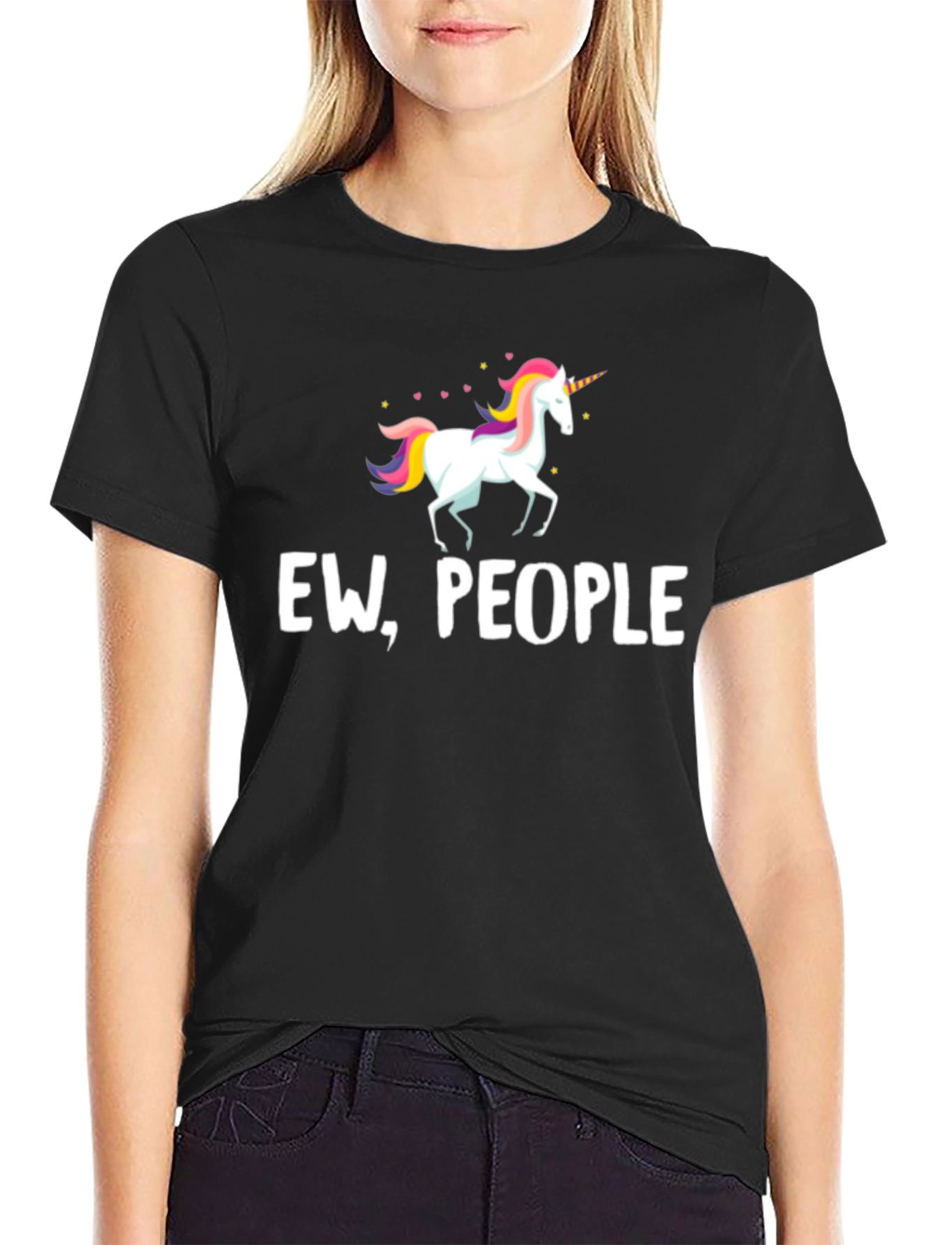 Black Ew, People Unicorn Graphic Tee - Black Unisex T-Shirt view 2
