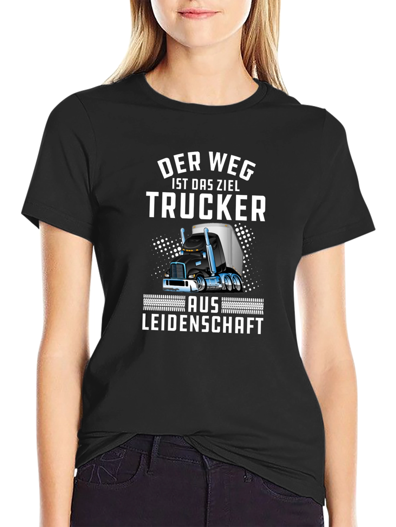 Black Trucker T-Shirt - "Der Weg Ist Das Ziel" Design view 2