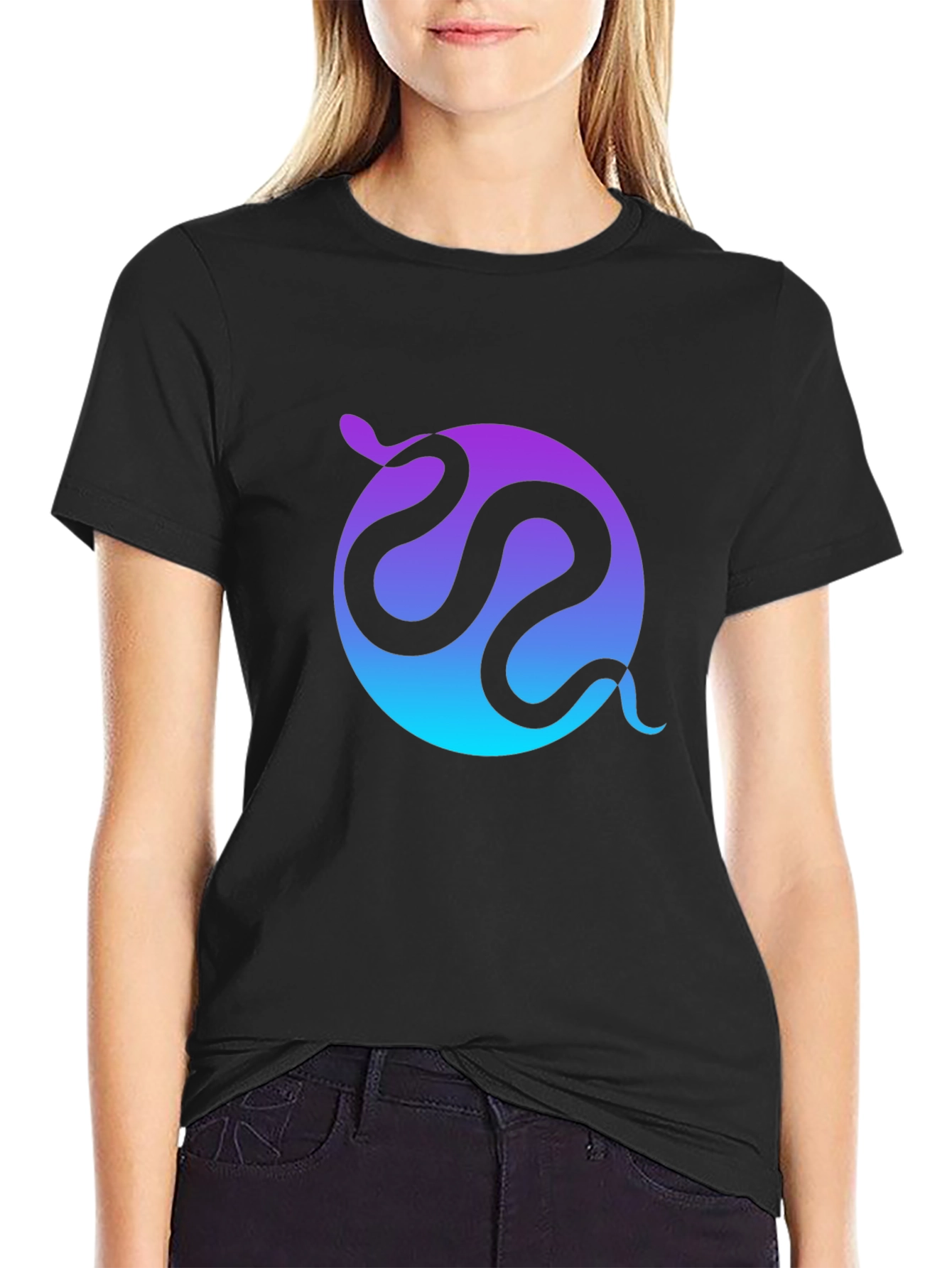 Black Gradient Snake Graphic Black T-Shirt view 2