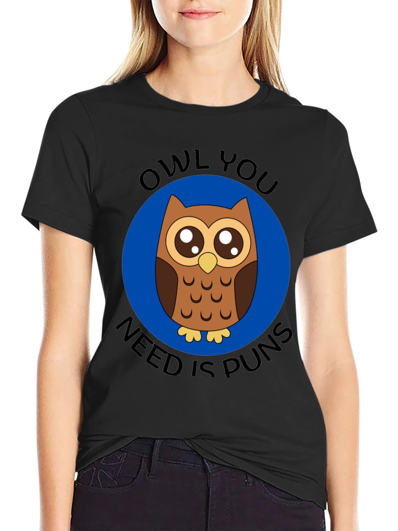 Black Owl You Need Is Puns T-Shirt - Funny Animal Graphic Tee view 2