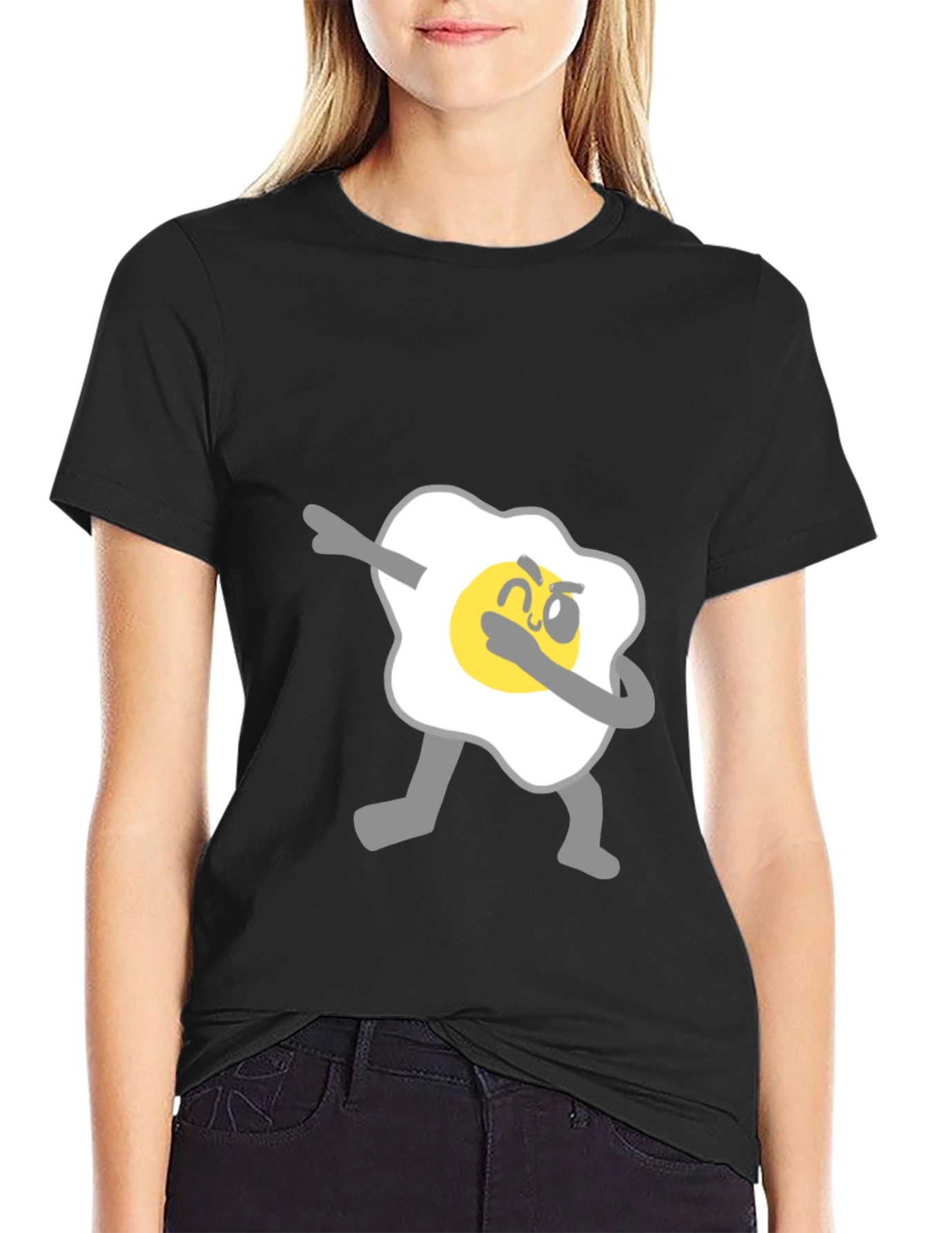 Black Dabbing Egg Graphic Tee - Cool & Casual Black T-Shirt view 2