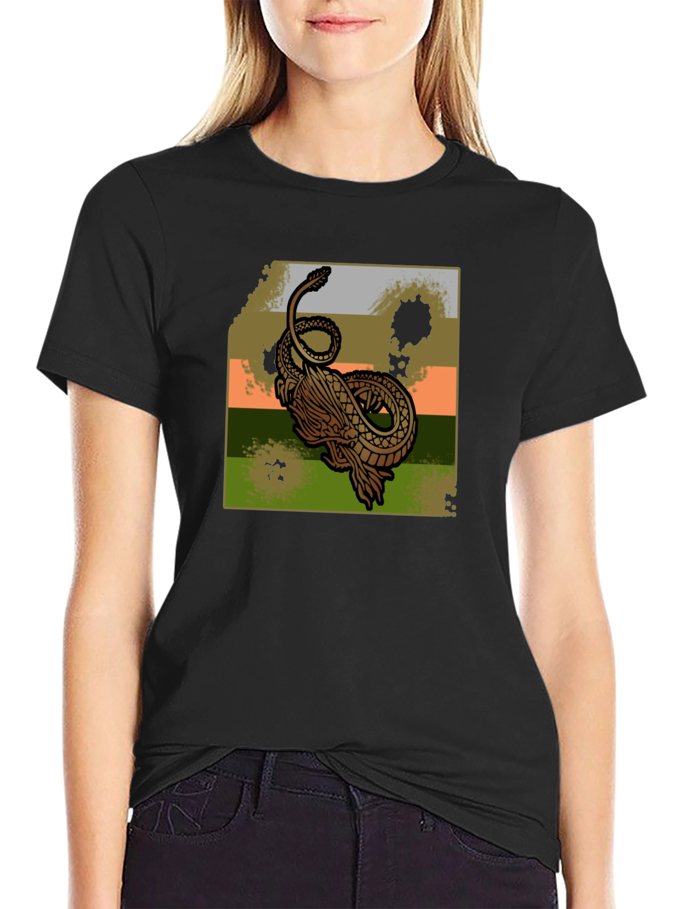 Black Dragon Graphic Print Black T-Shirt view 2