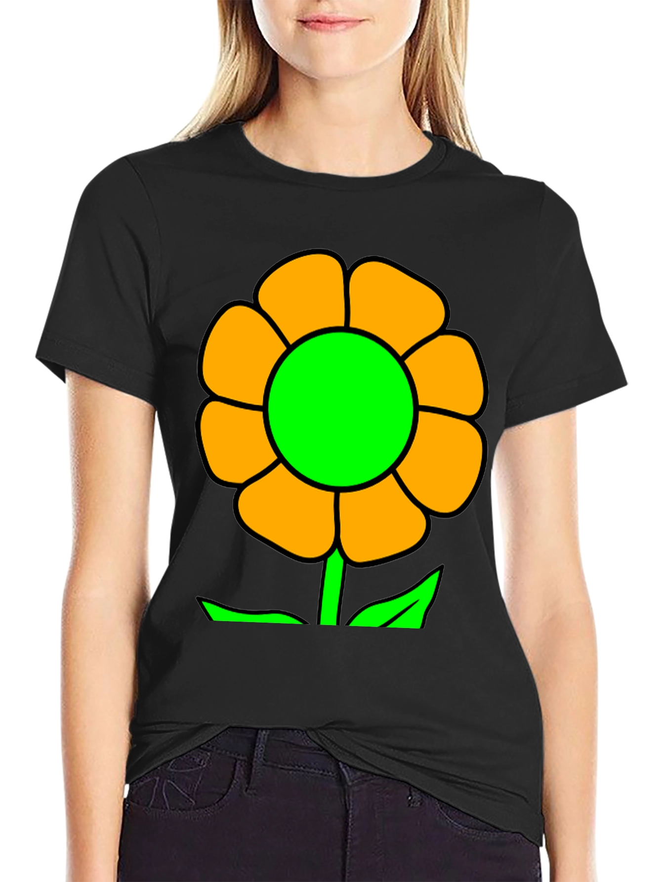 Black Vibrant Flower Graphic T-Shirt - Black view 2