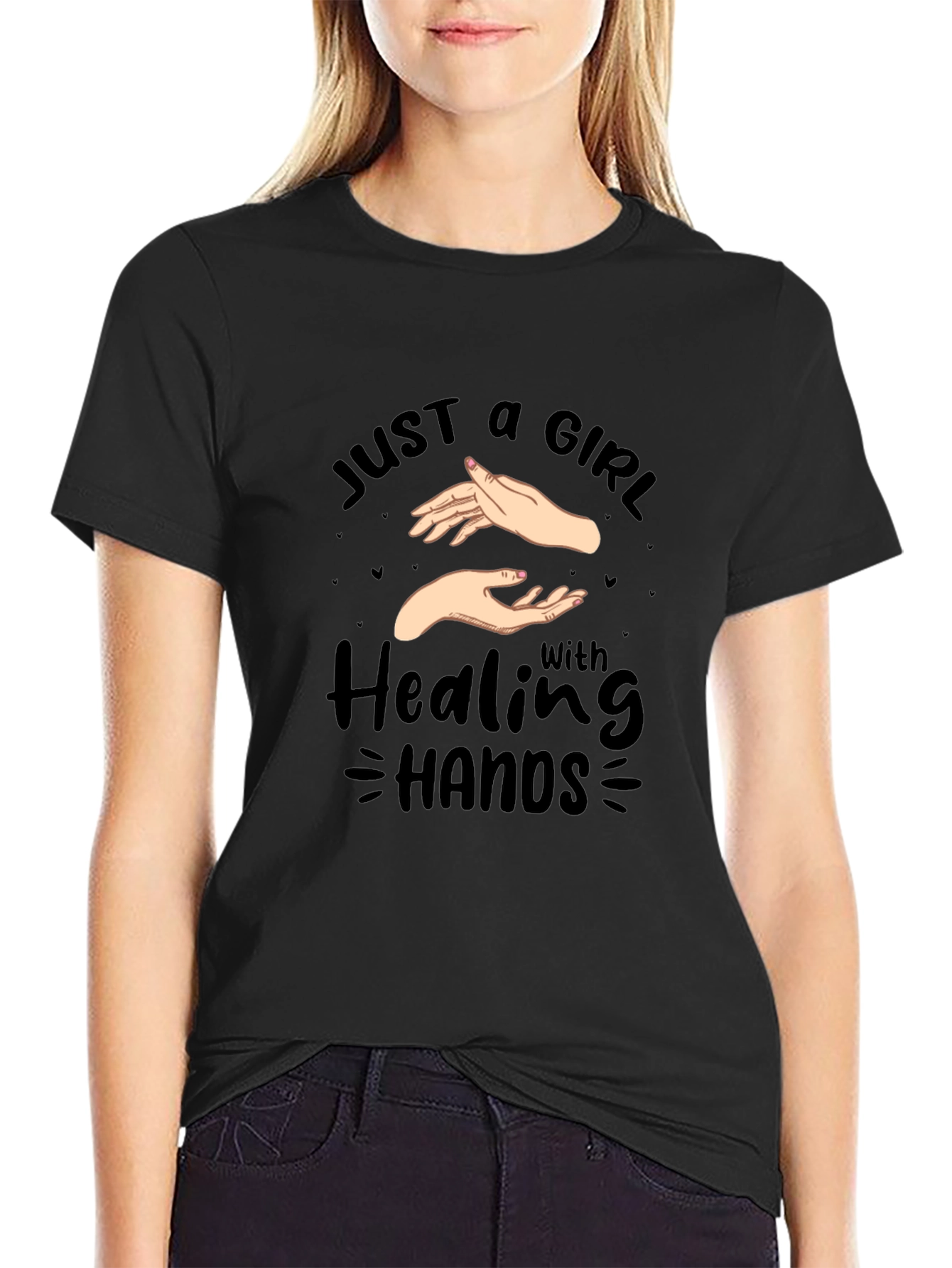 Black Healing Hands Graphic Tee - Black Cotton Shirt view 2