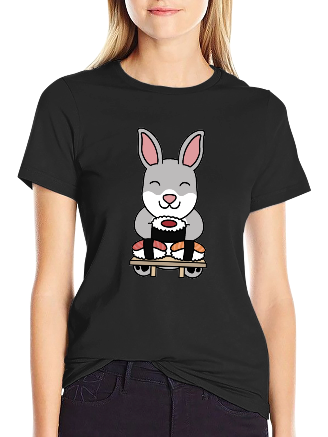 Black Sushi Rabbit Graphic T-Shirt - Black Cotton Blend view 2