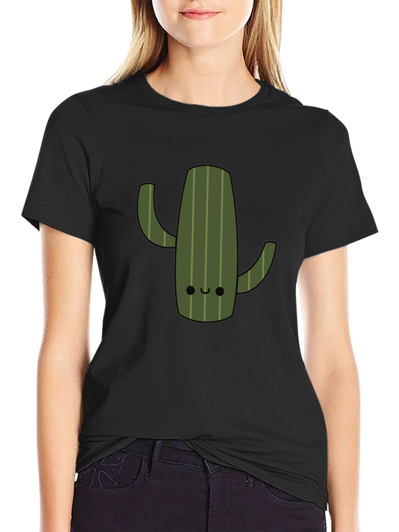 Black Cute Cactus Graphic Tee - Trendy Black T-Shirt view 2