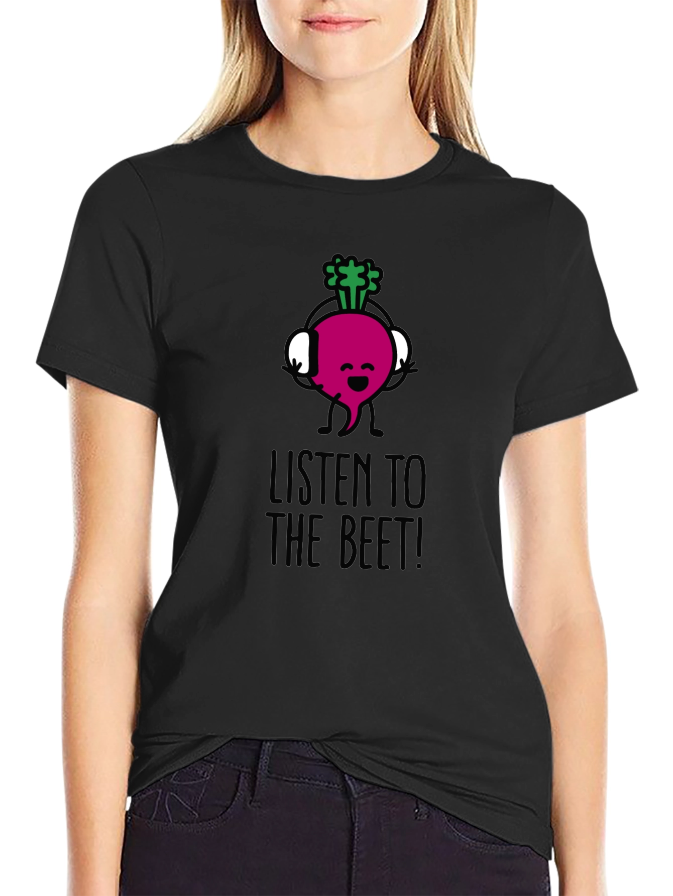 Black Listen to the Beet! Funny Graphic Tee view 2
