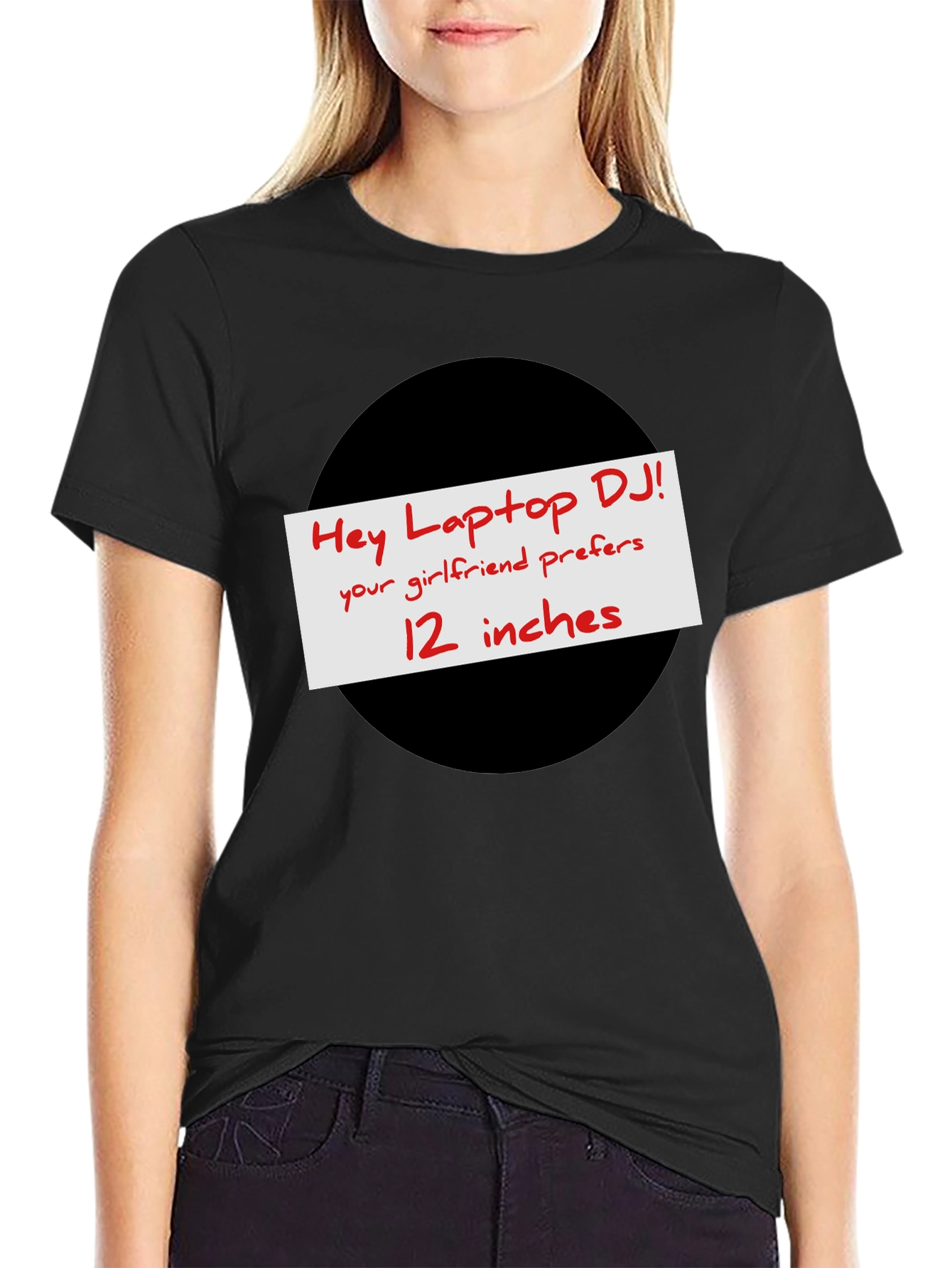 Black Hey Laptop DJ! Humor Tee view 2