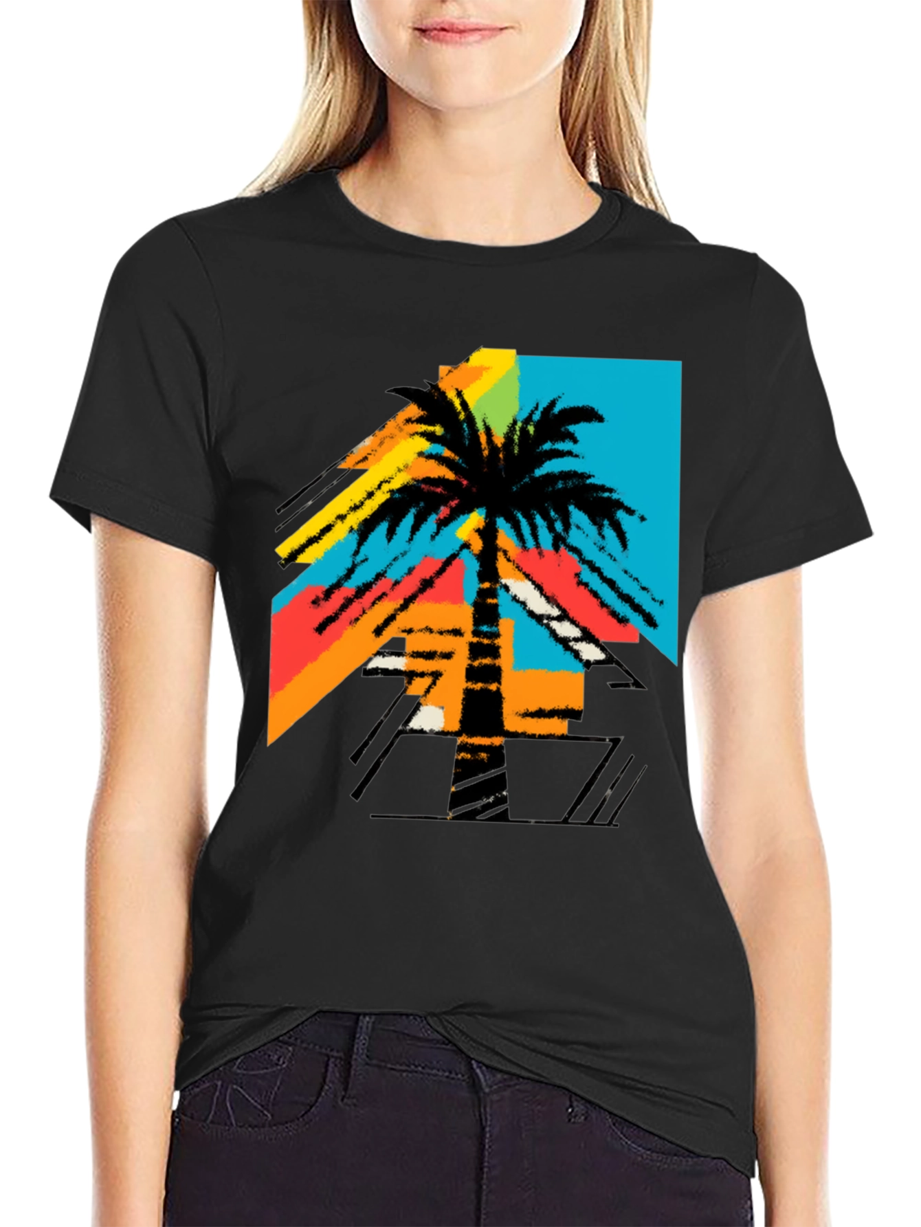 Black Retro Palm Tree Graphic Tee - Black T-Shirt view 2