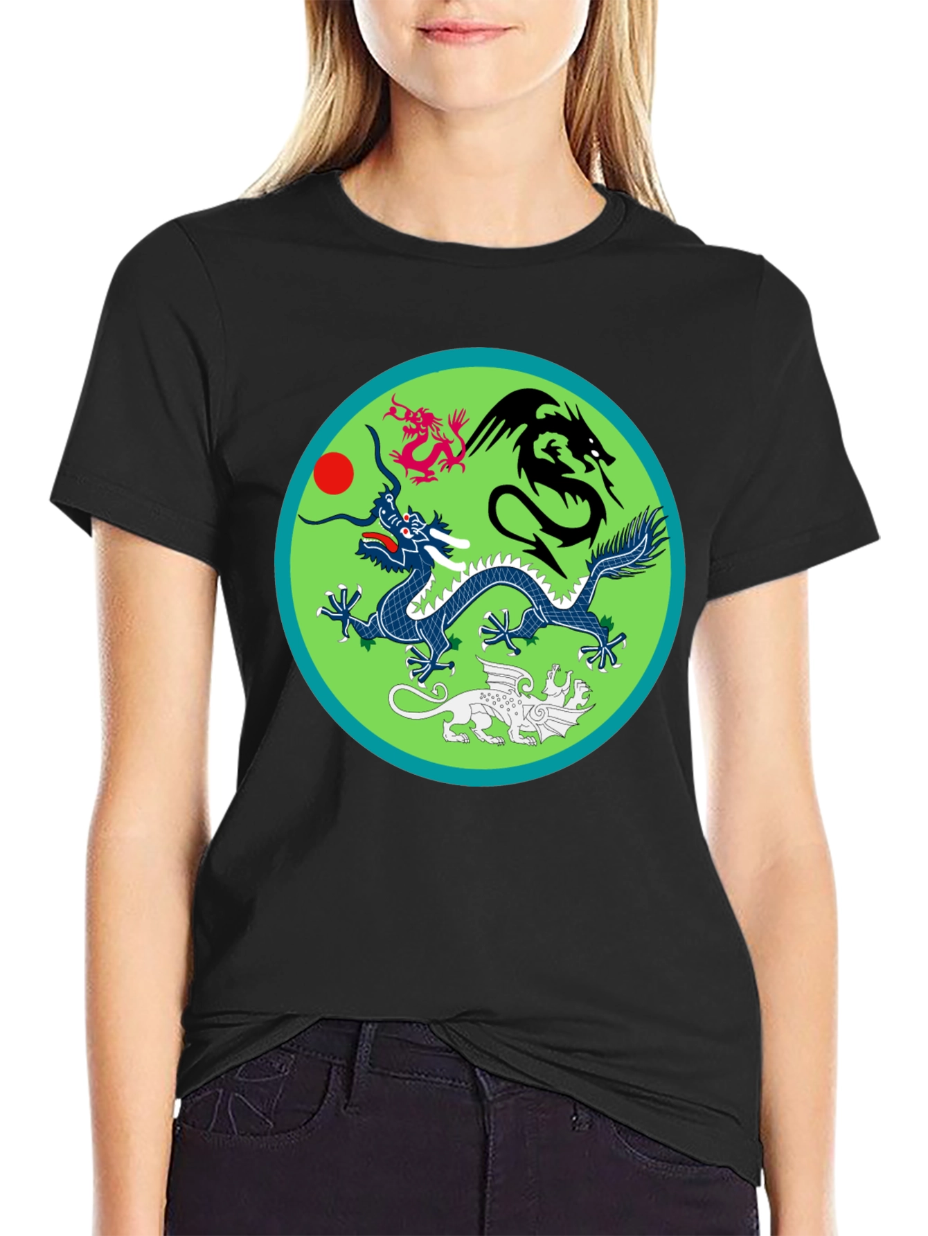 Black Dragon Motif T-Shirt view 2