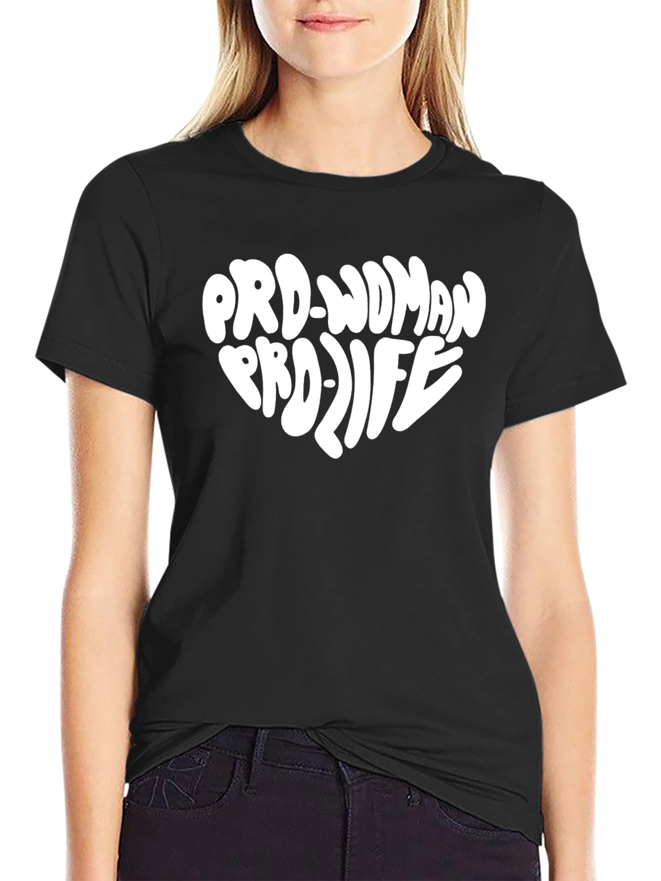 Black Pro-Woman Pro-Life Heart Graphic T-Shirt view 2