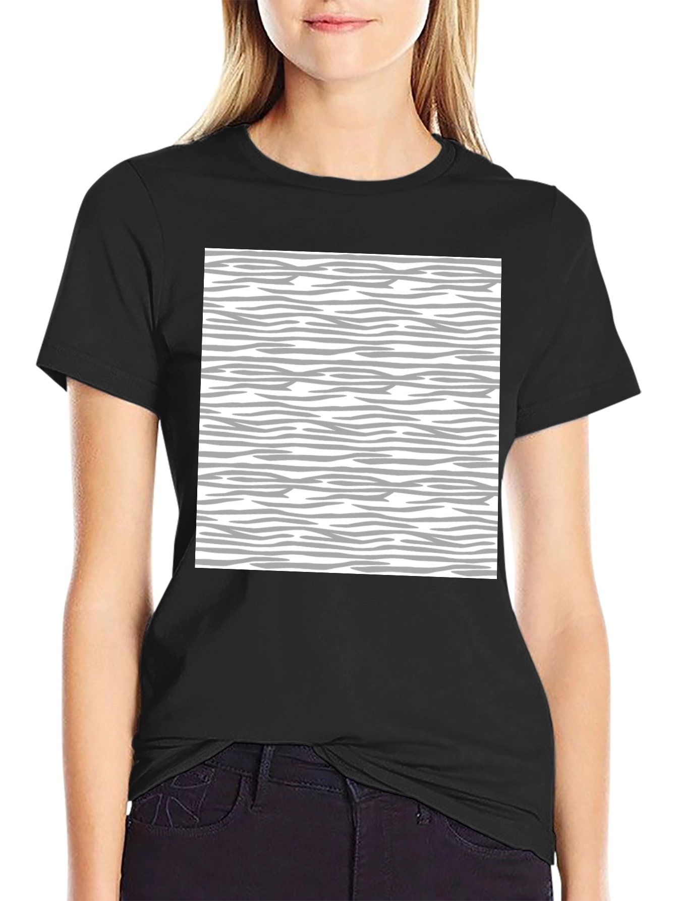 Black Abstract Zebra Striped Black T-Shirt view 2
