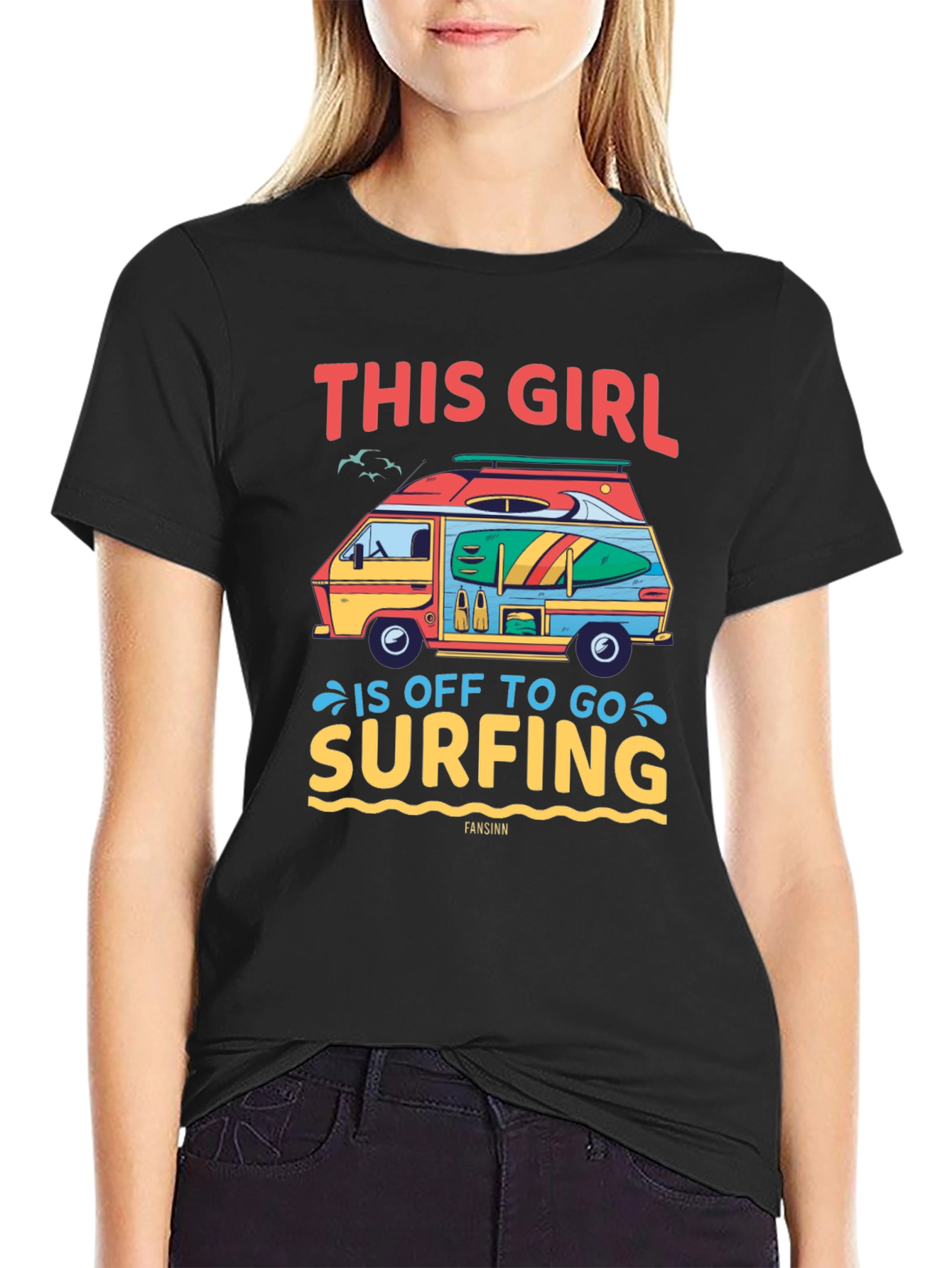 Black This Girl is Off to Go Surfing T-Shirt view 2