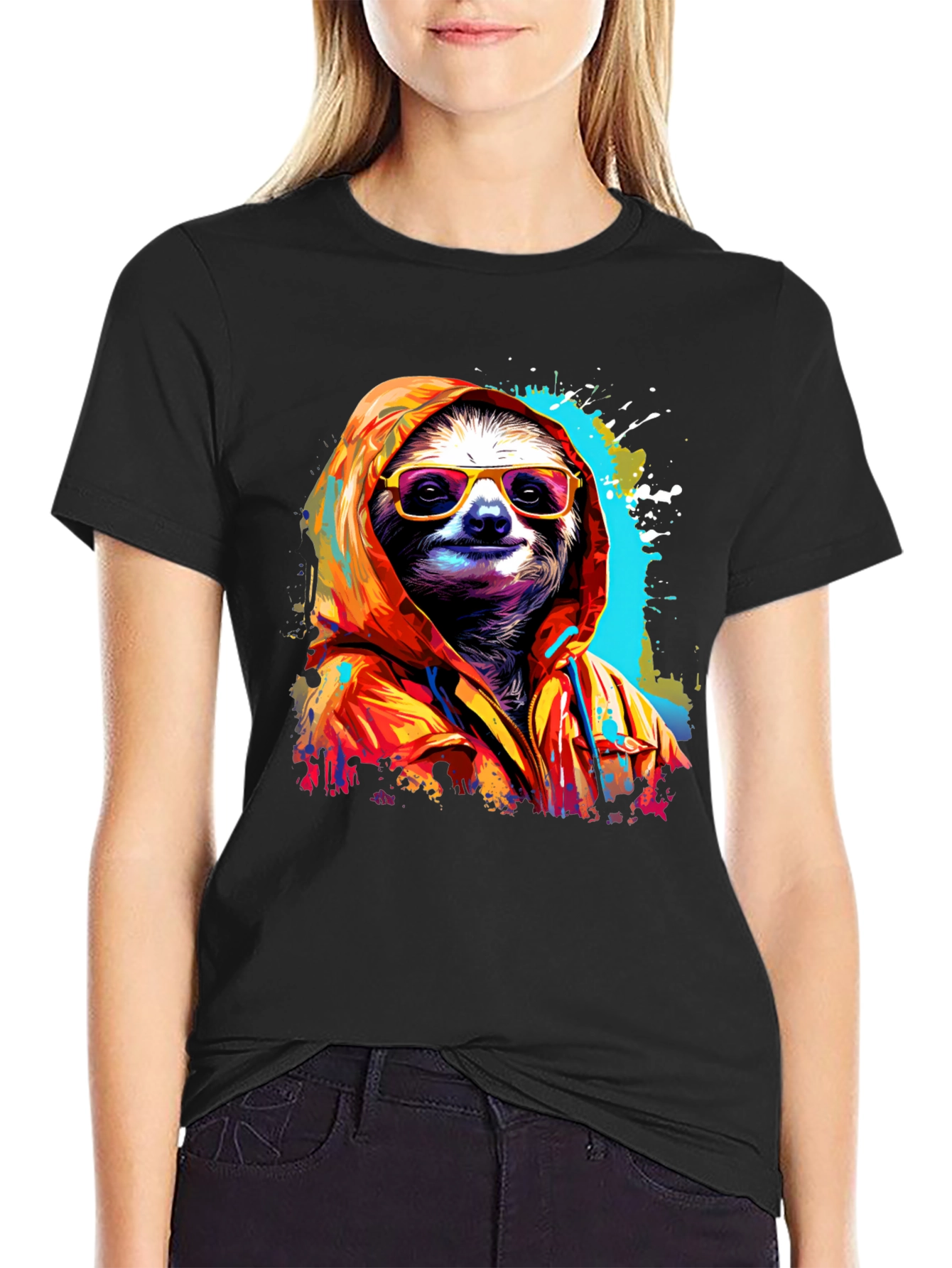 Black Cool Sloth Graphic Tee - Relaxed Style view 2