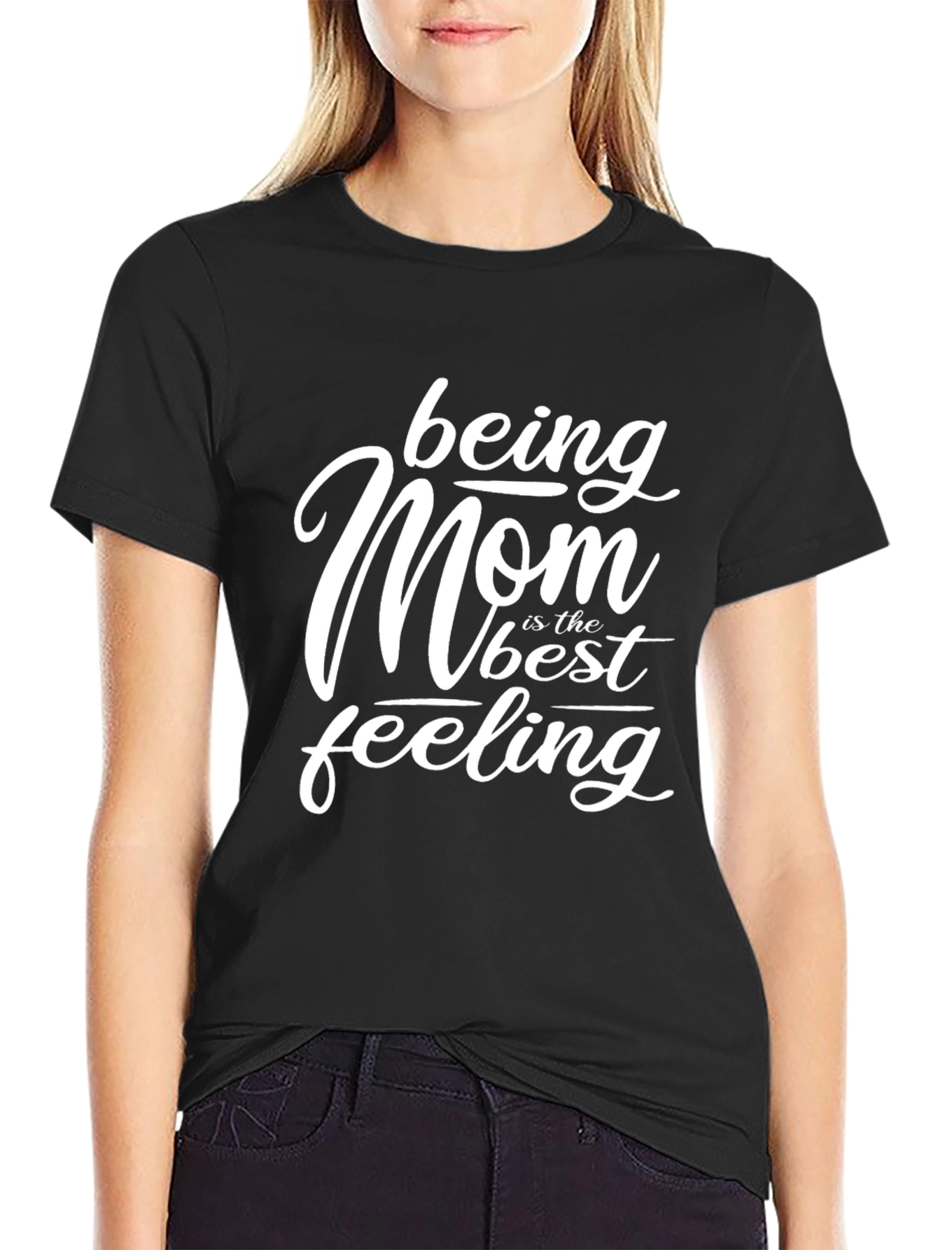 Black Being Mom Best Feeling Black Graphic T-Shirt view 2