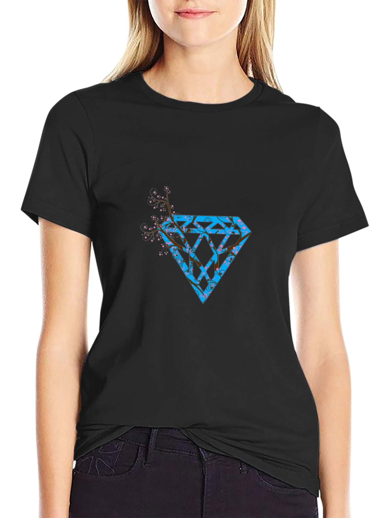 Black Diamond Blossom Graphic Black Tee view 2