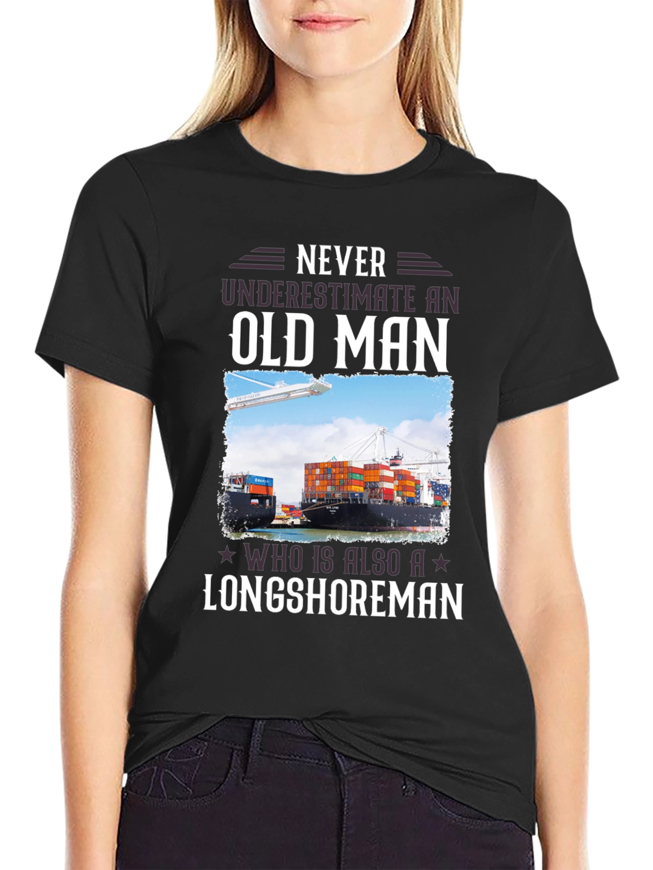 Black Longshoreman Old Man Graphic T-Shirt view 2