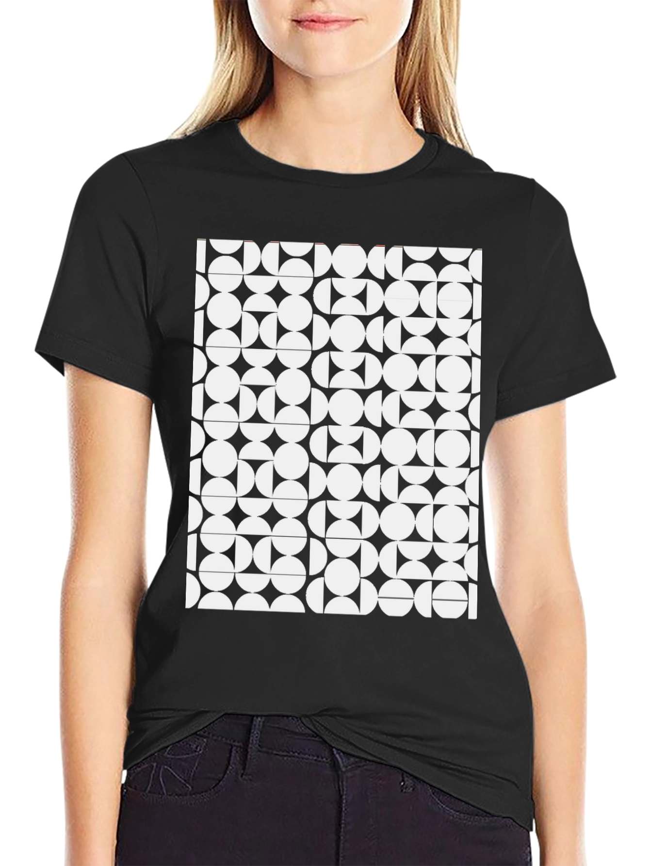 Black Geometric Pattern Black T-Shirt view 2