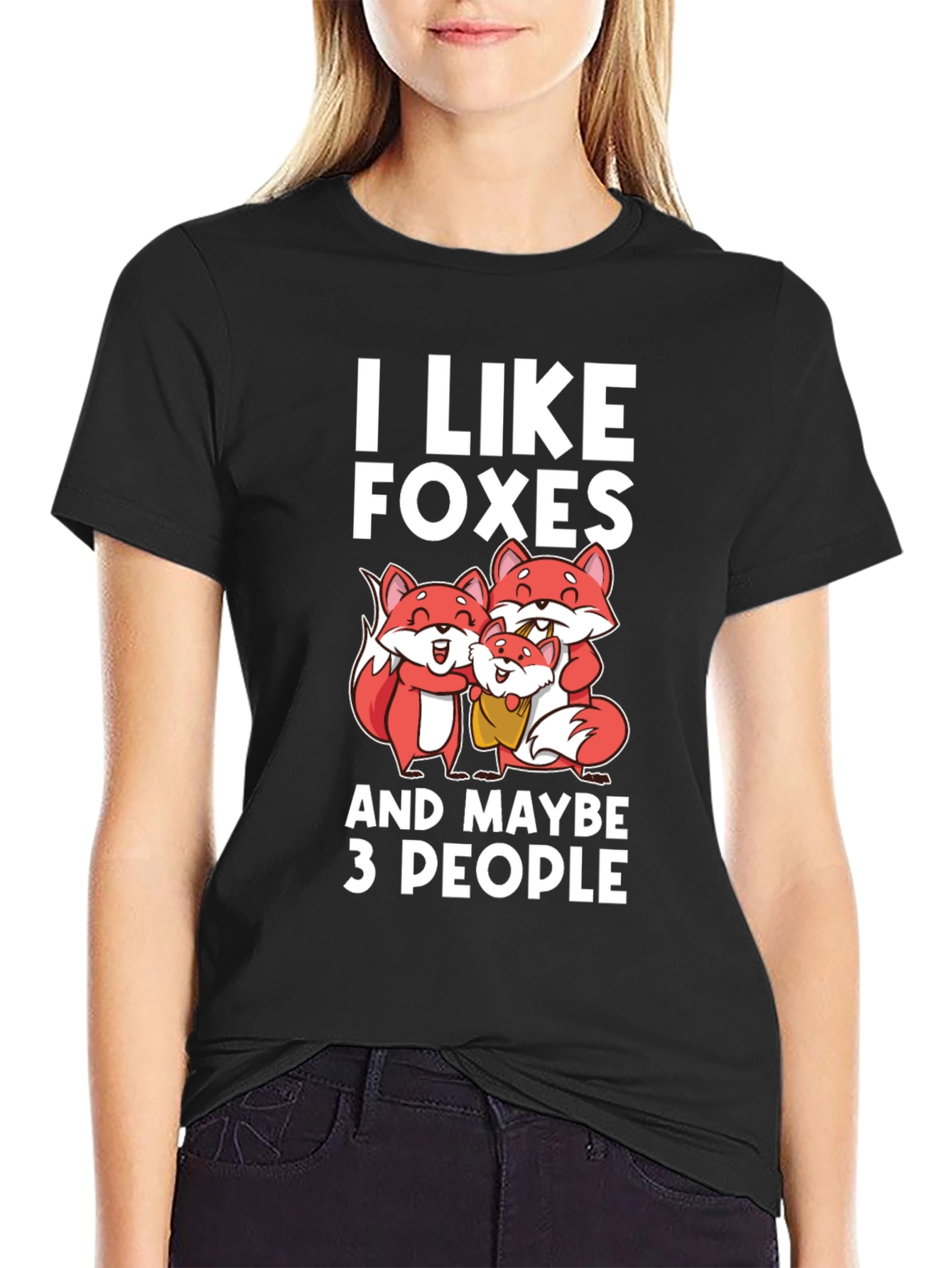 Black I Like Foxes Funny Graphic T-Shirt view 2