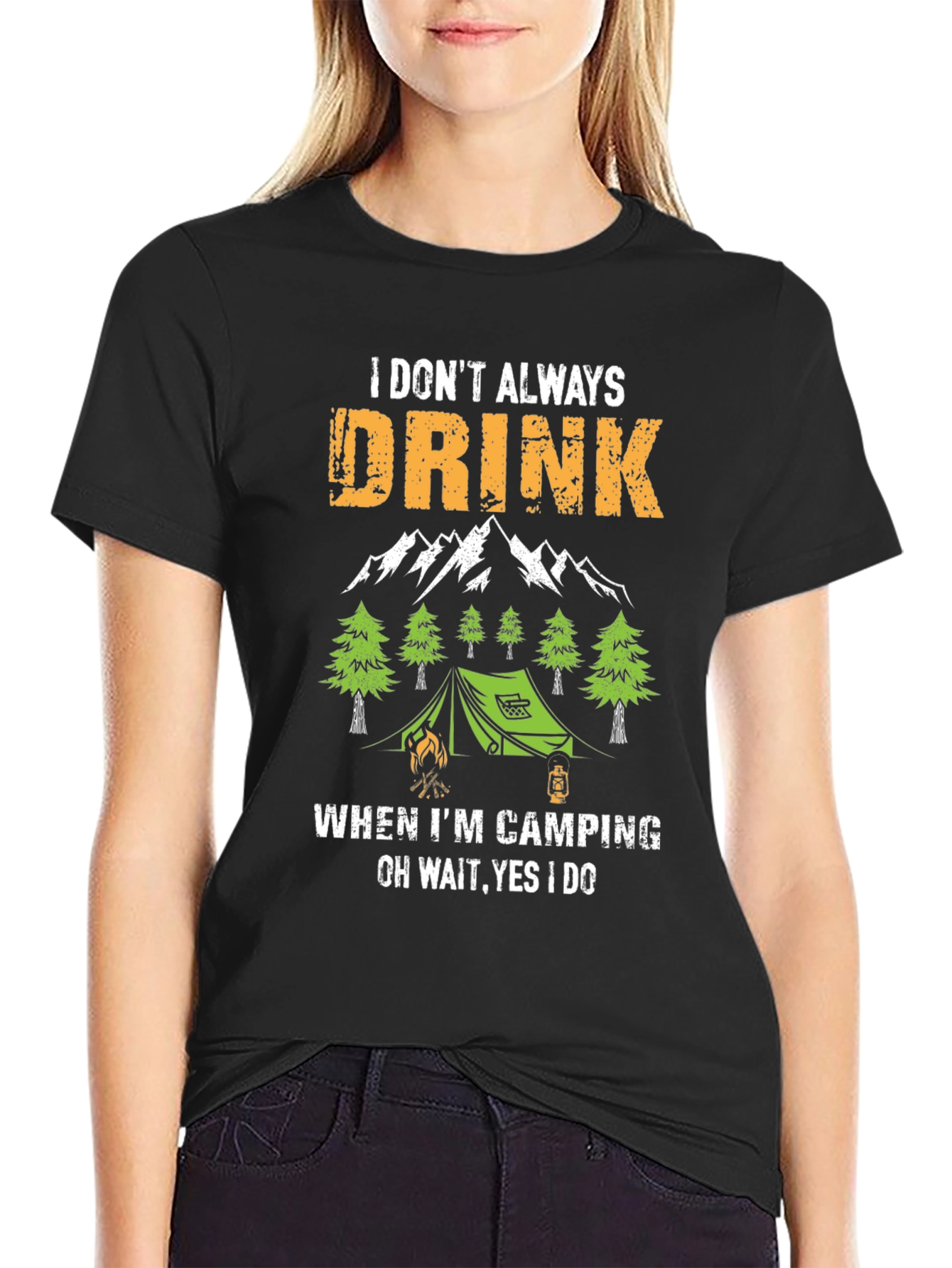 Black Funny Camping & Drinking T-Shirt view 2