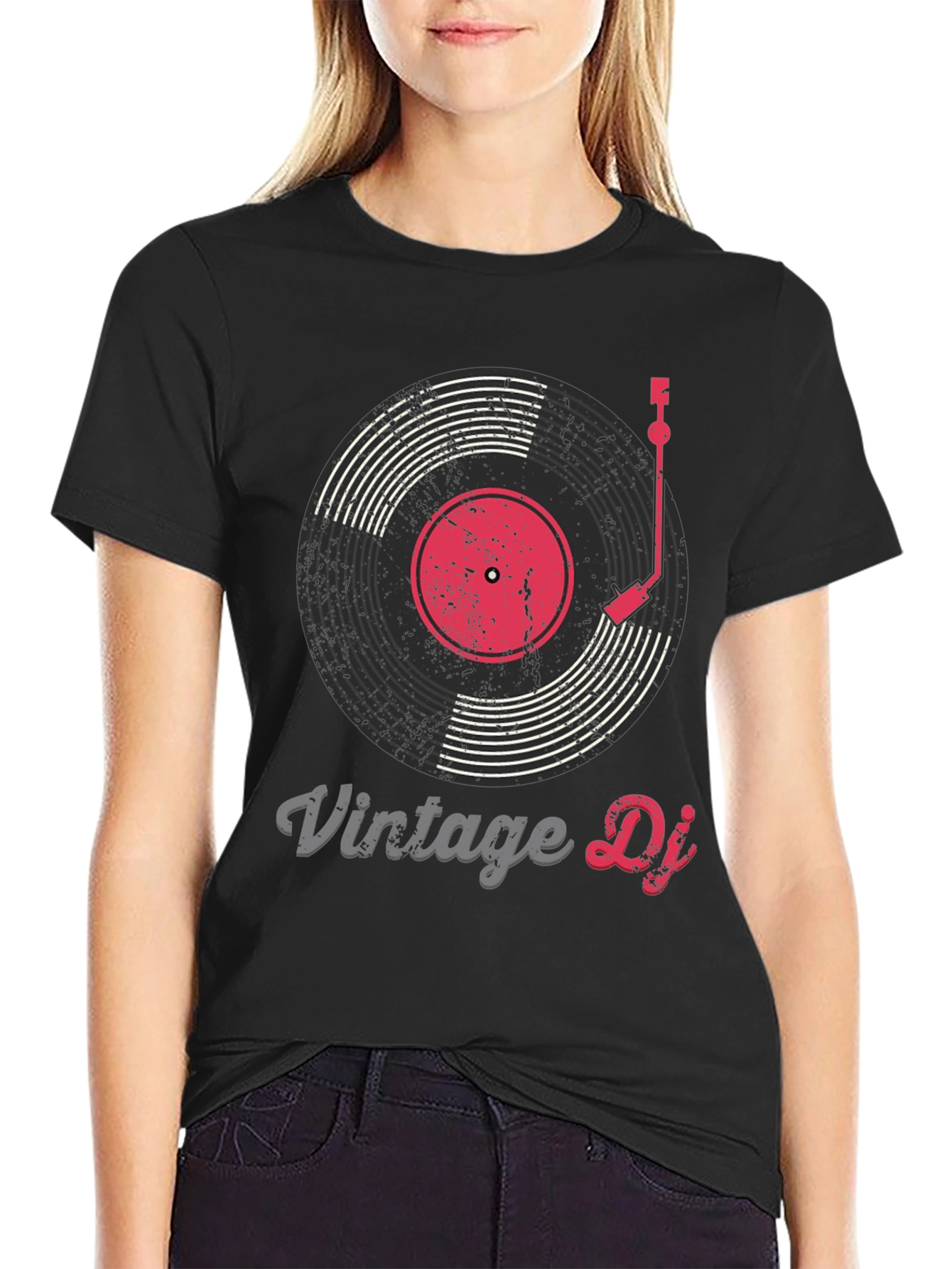 Black Vintage DJ Record Player Graphic Tee view 2