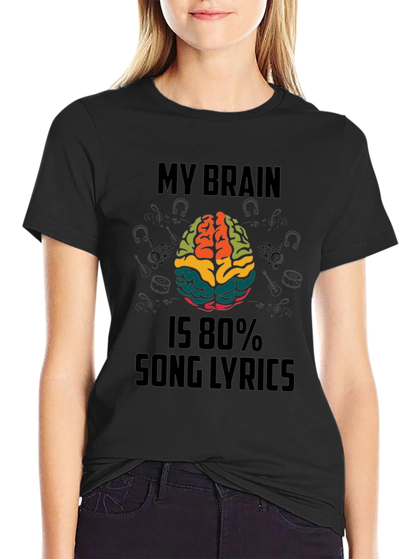 Black My Brain Is 80% Song Lyrics Funny T-Shirt view 2