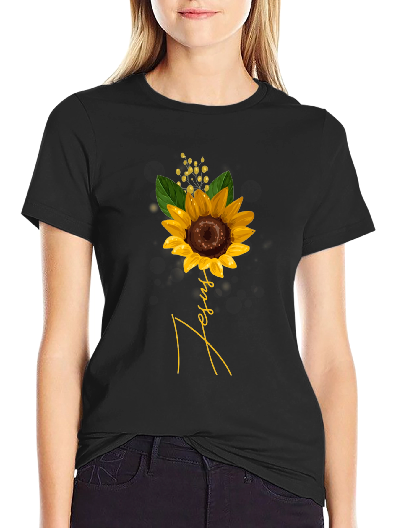 Black Jesus Sunflower Graphic T-Shirt view 2