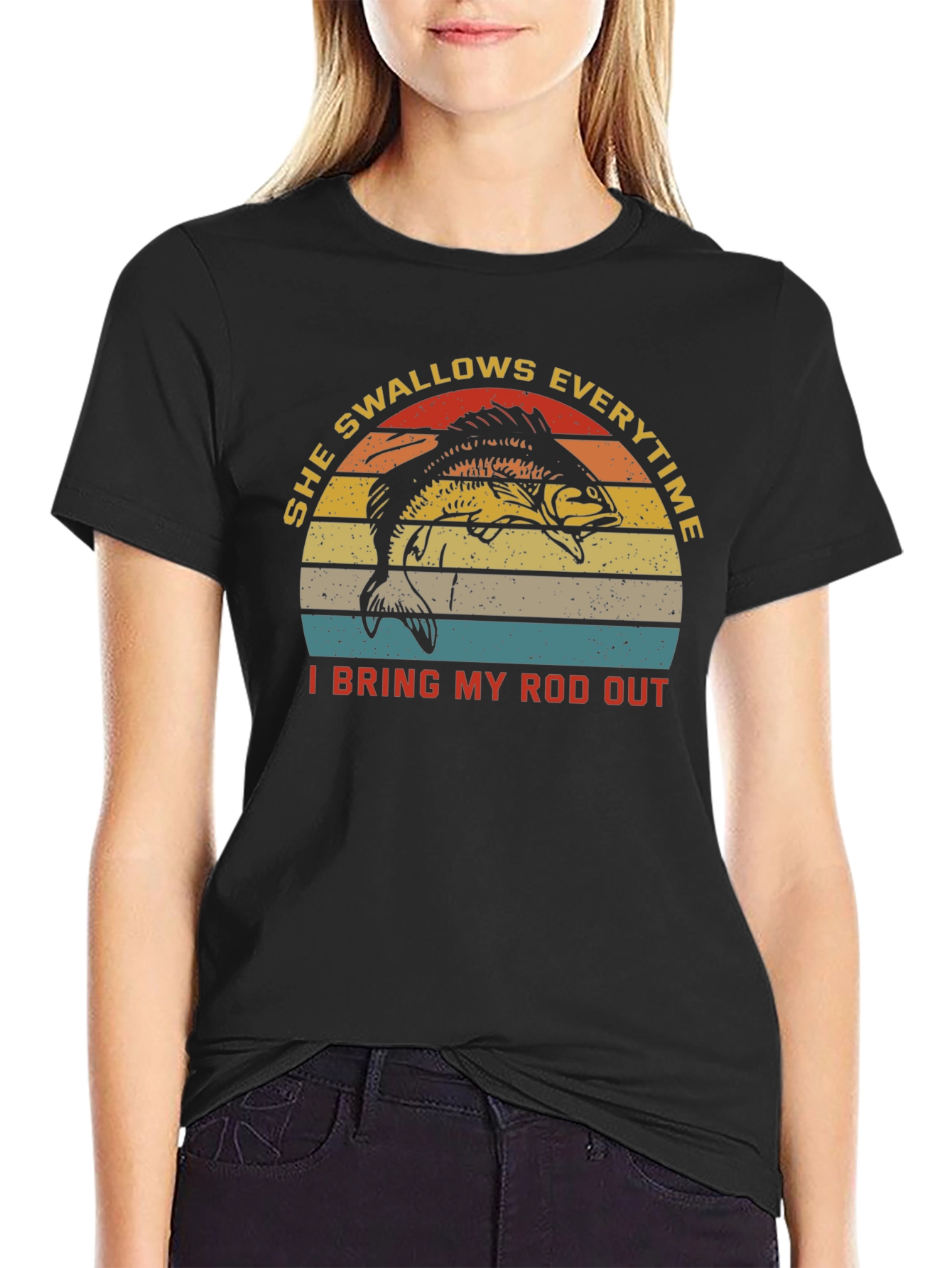 Black She Swallows Everytime Fishing T-Shirt view 2