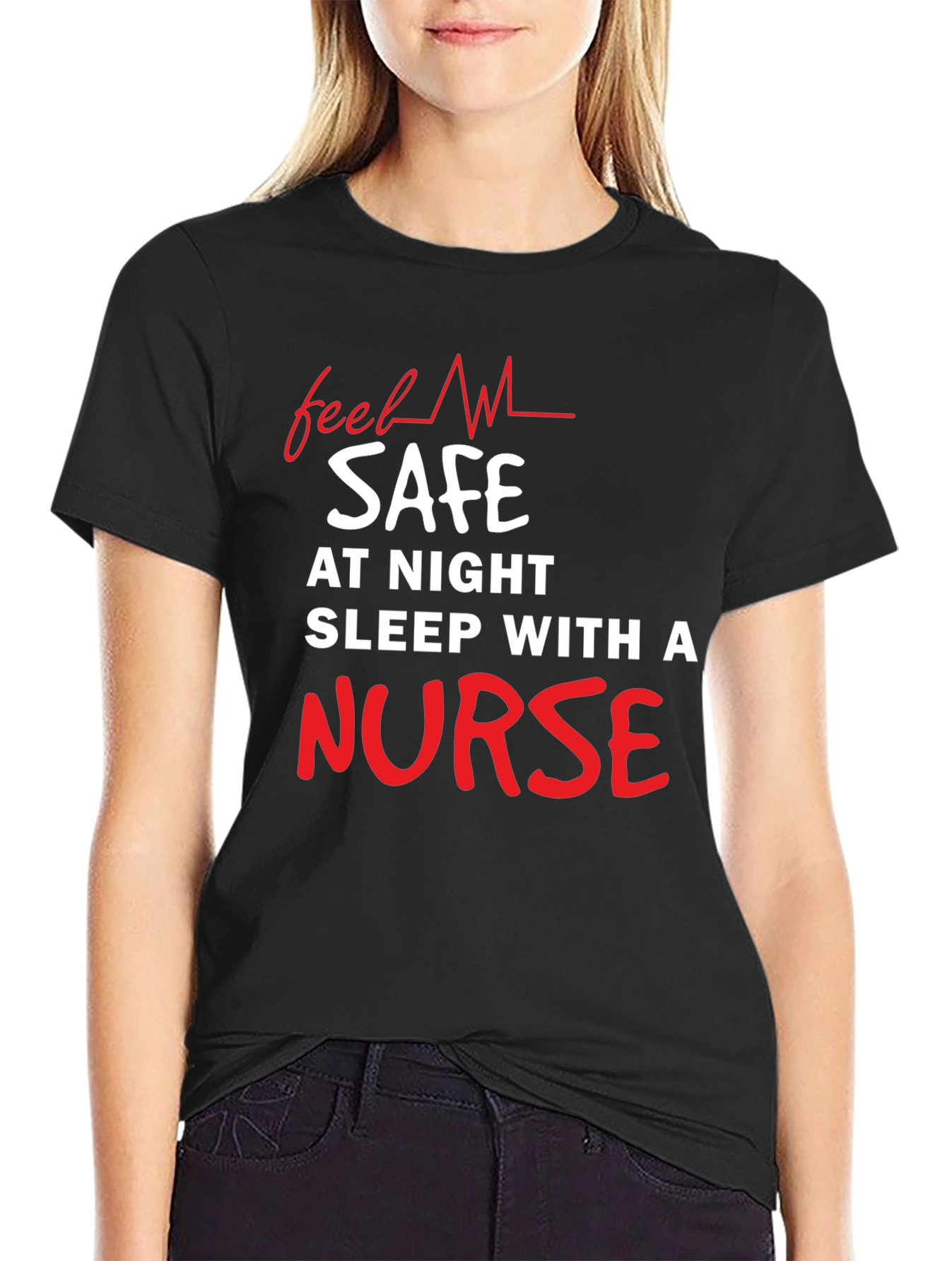 Black Funny Nurse T-Shirt - Feel Safe At Night view 2