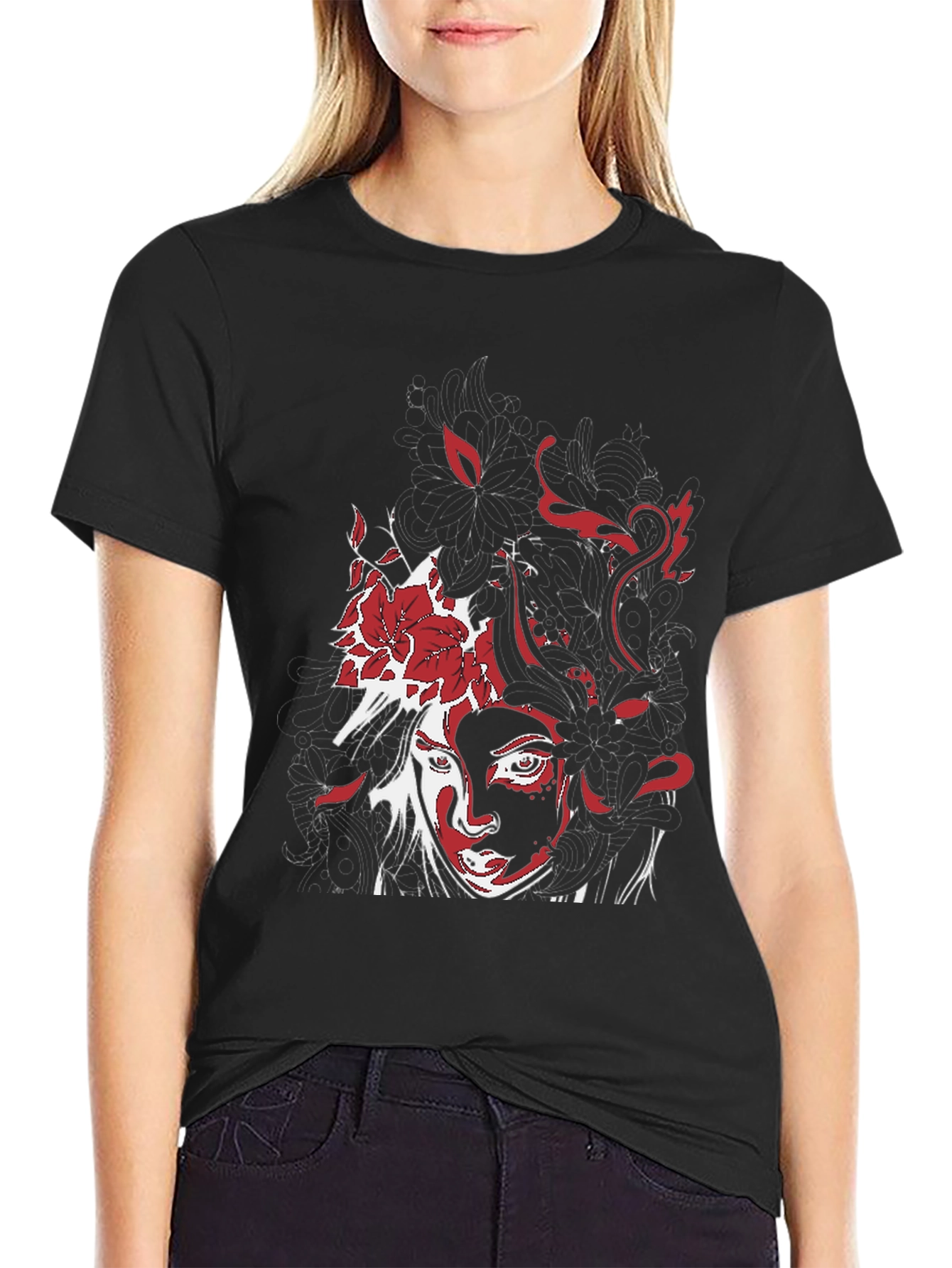 Black Artistic Graphic Print Black T-Shirt view 2