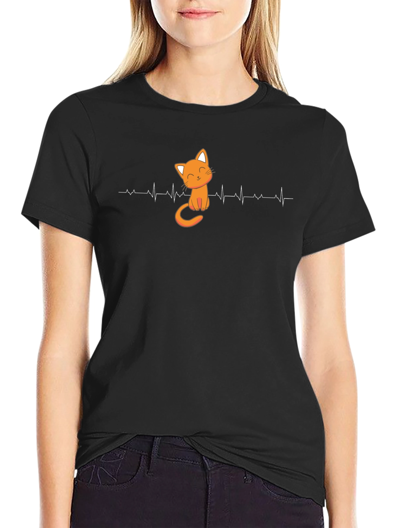 Black Cat Lover Heartbeat T-Shirt view 2