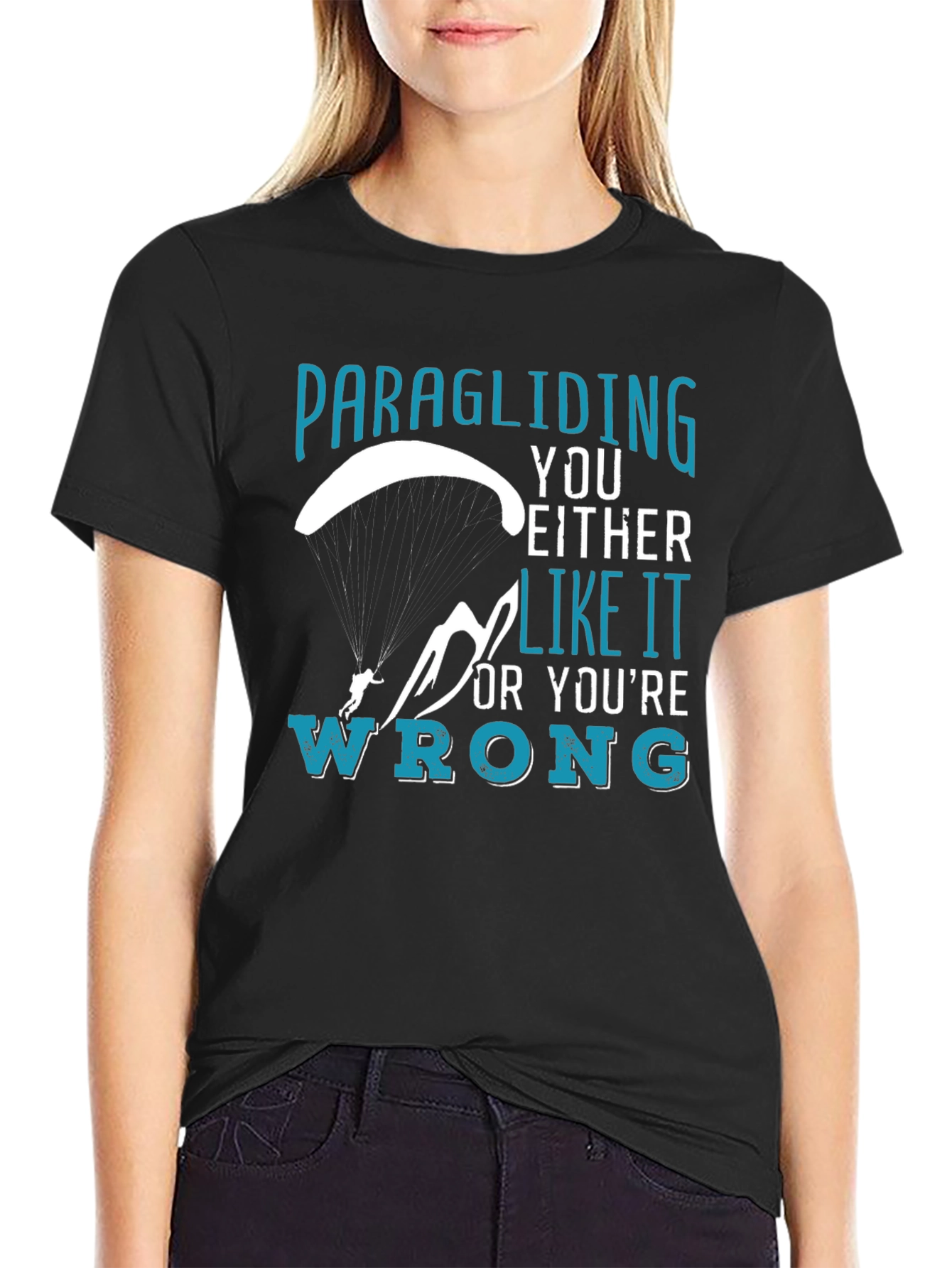 Black Paragliding Enthusiast Graphic Tee view 2