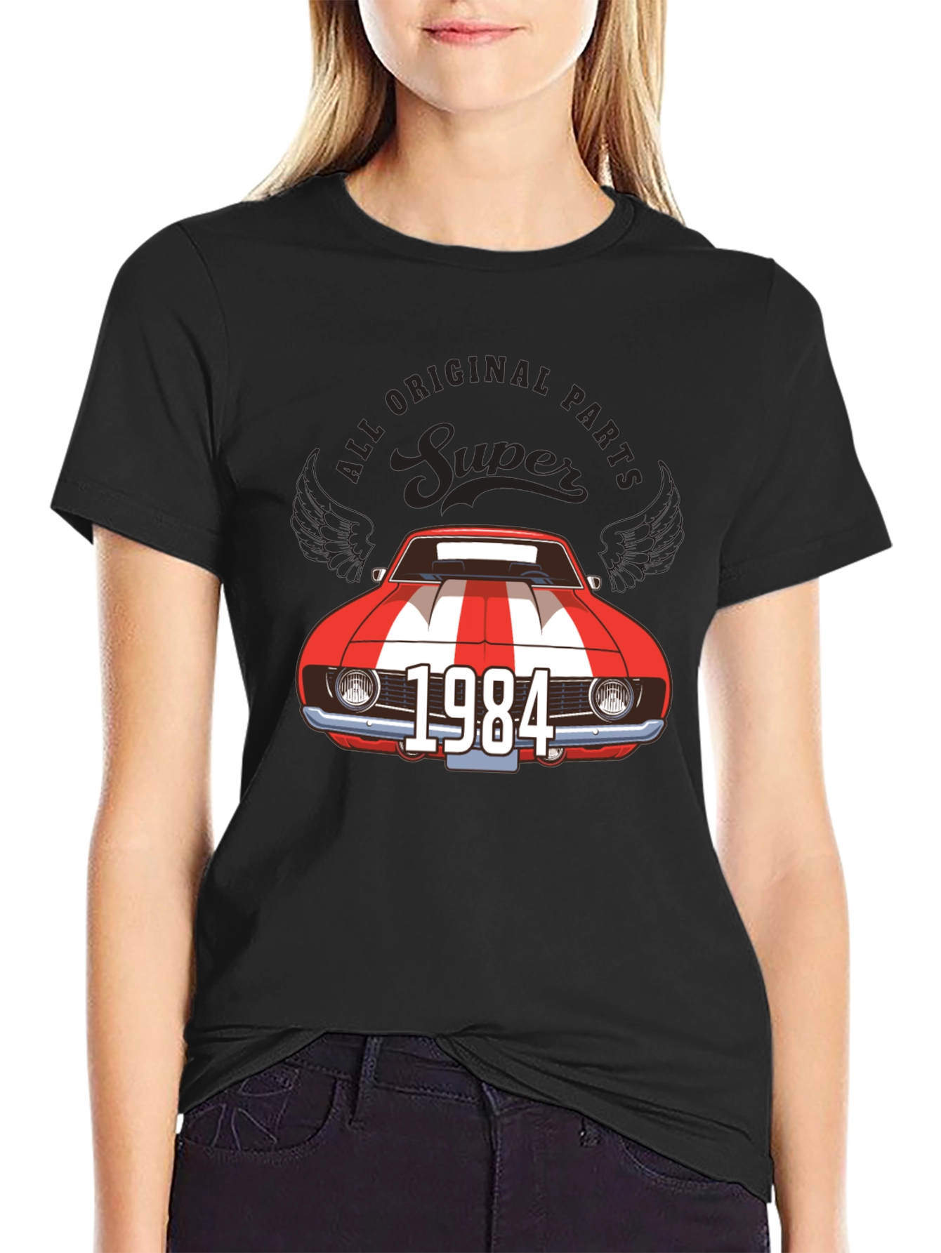 Black Super 1984 Car Graphic Tee view 2