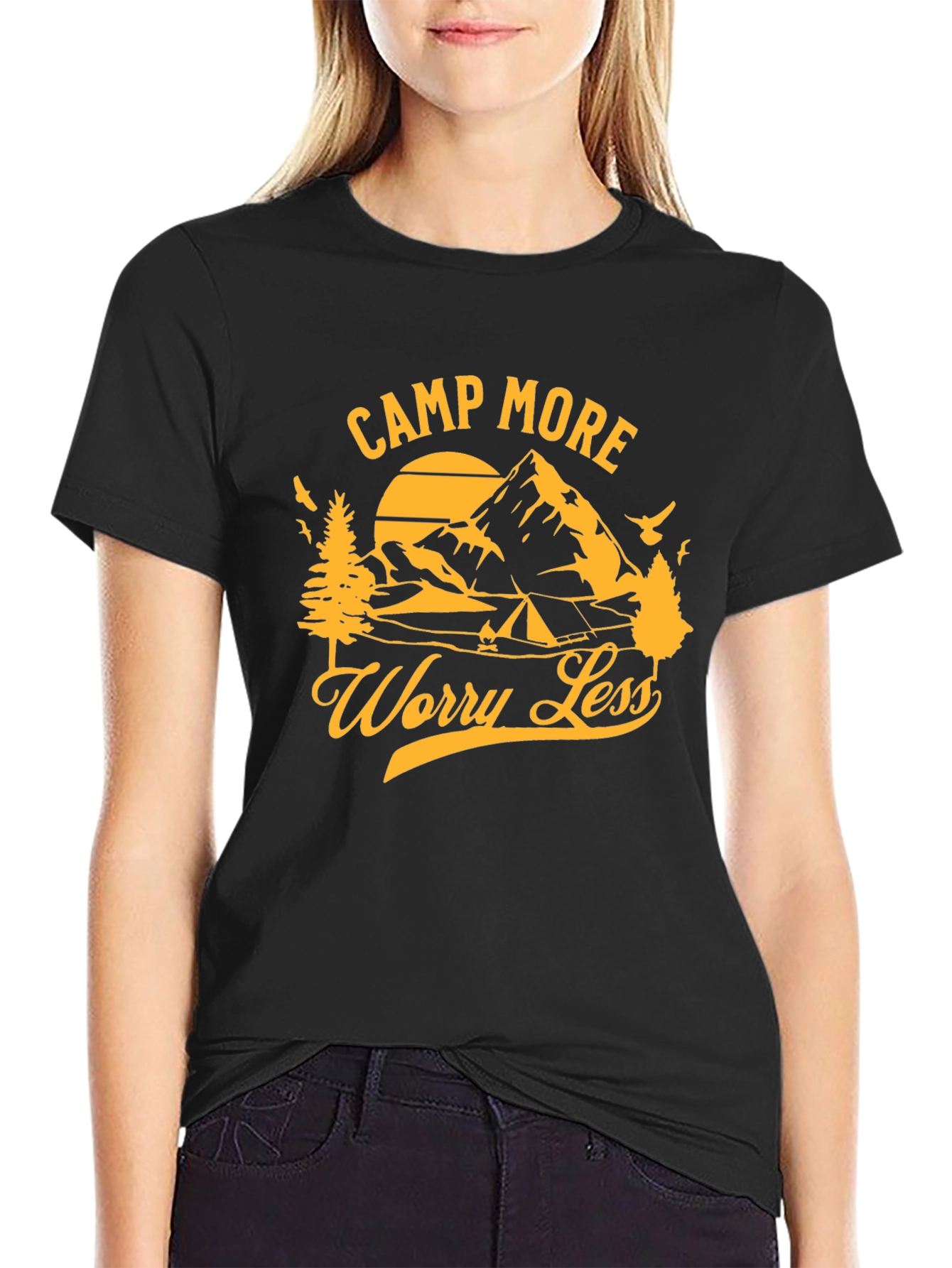 Black Camp More Worry Less Graphic T-Shirt view 2