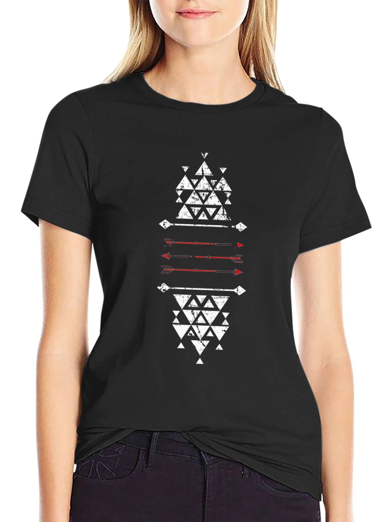 Black Geometric Triangle Graphic Black T-Shirt view 2
