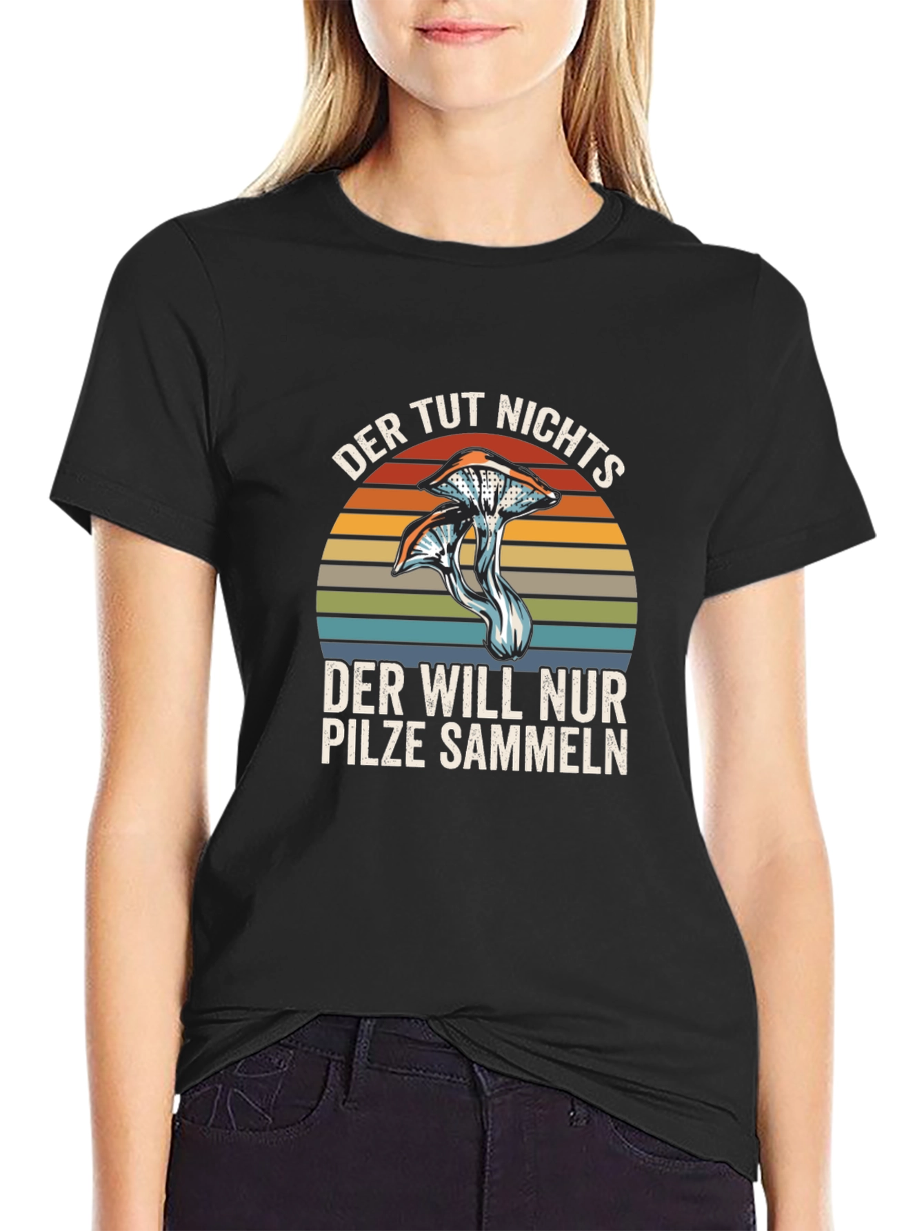 Black Mushroom Hunter T-Shirt - German Humorous Design view 2