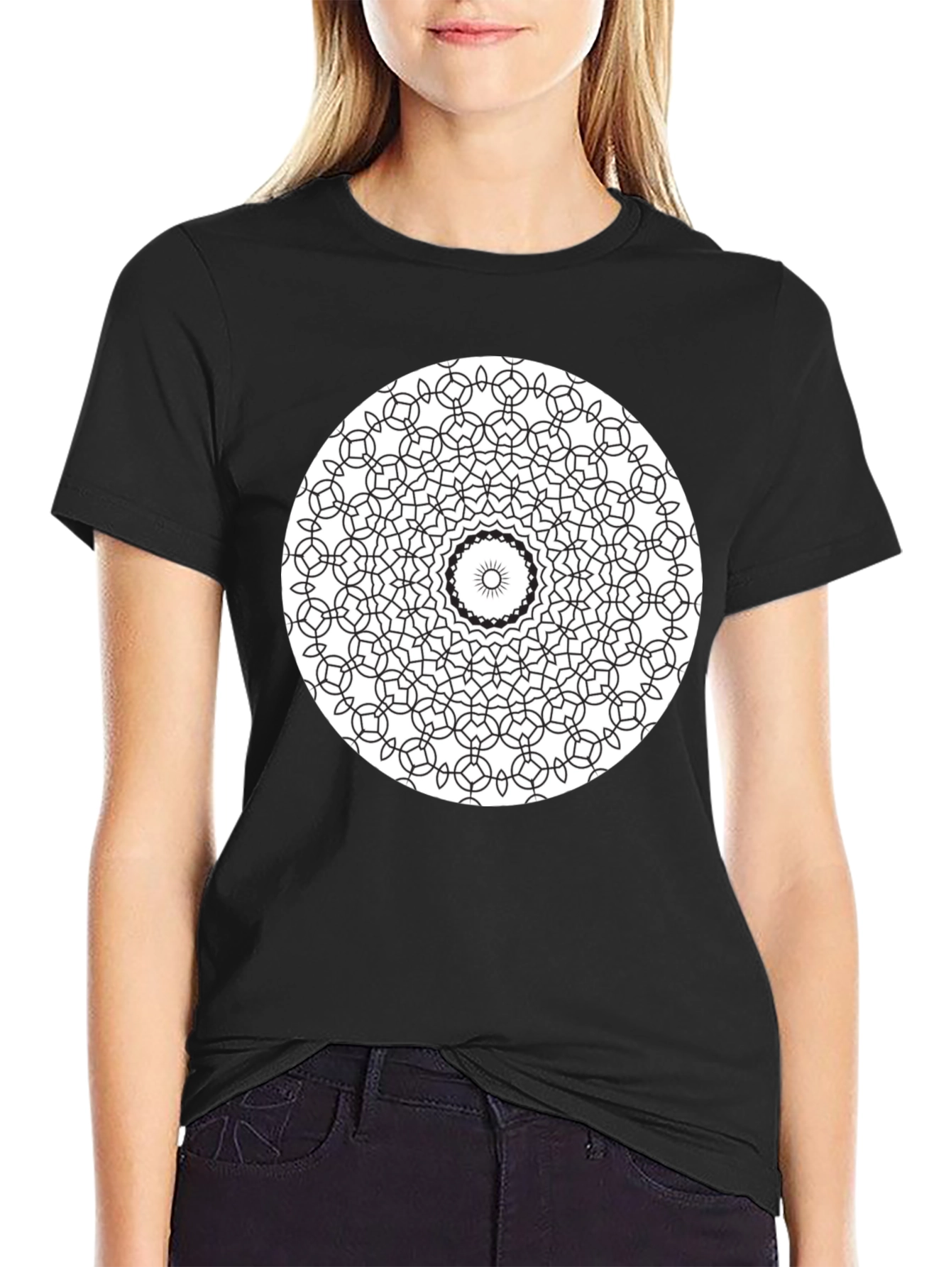 Black Black Mandala T-Shirt - Geometric Design view 2