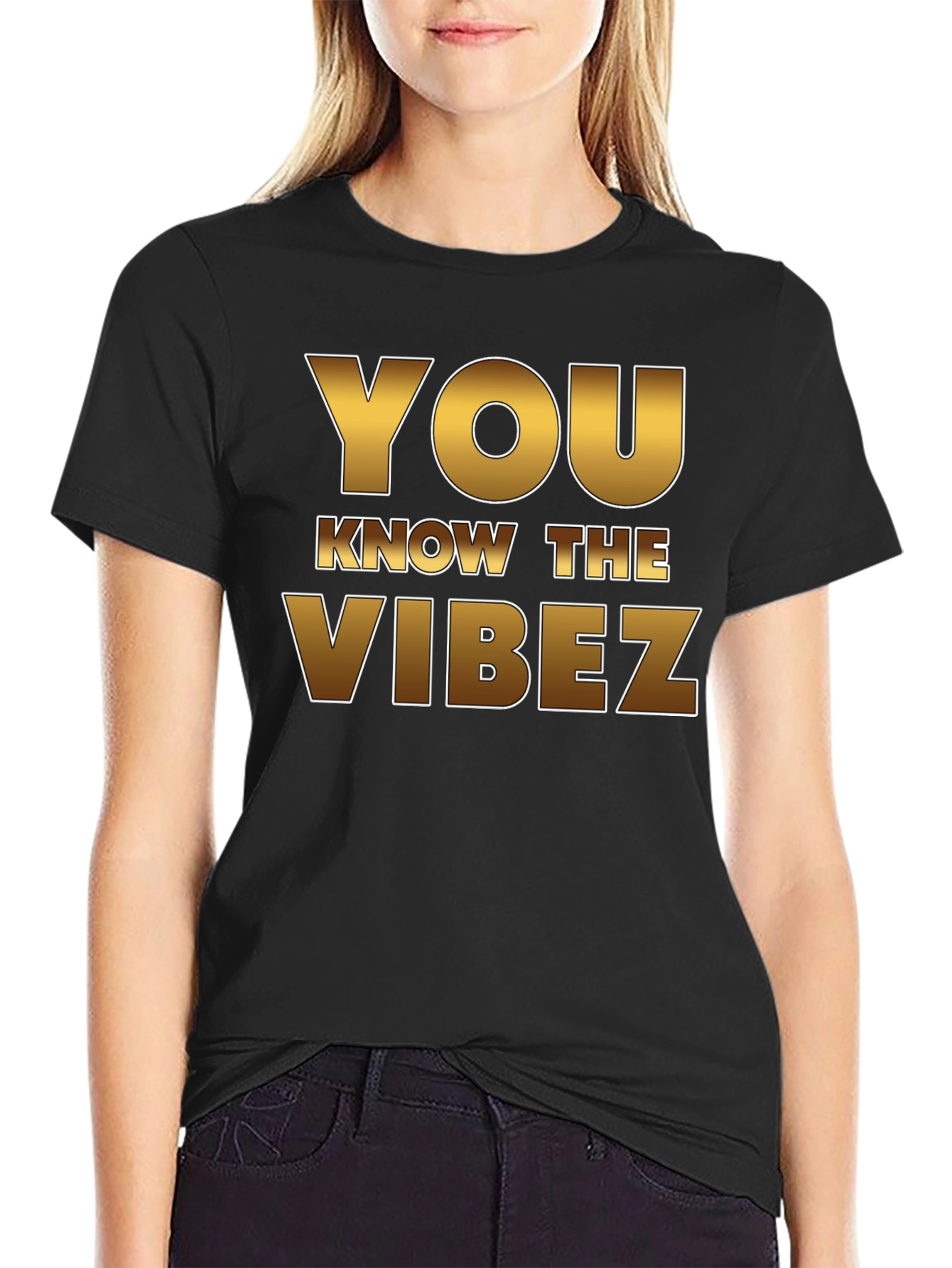 Black You Know the Vibez Graphic Tee - Black Cotton T-Shirt view 2