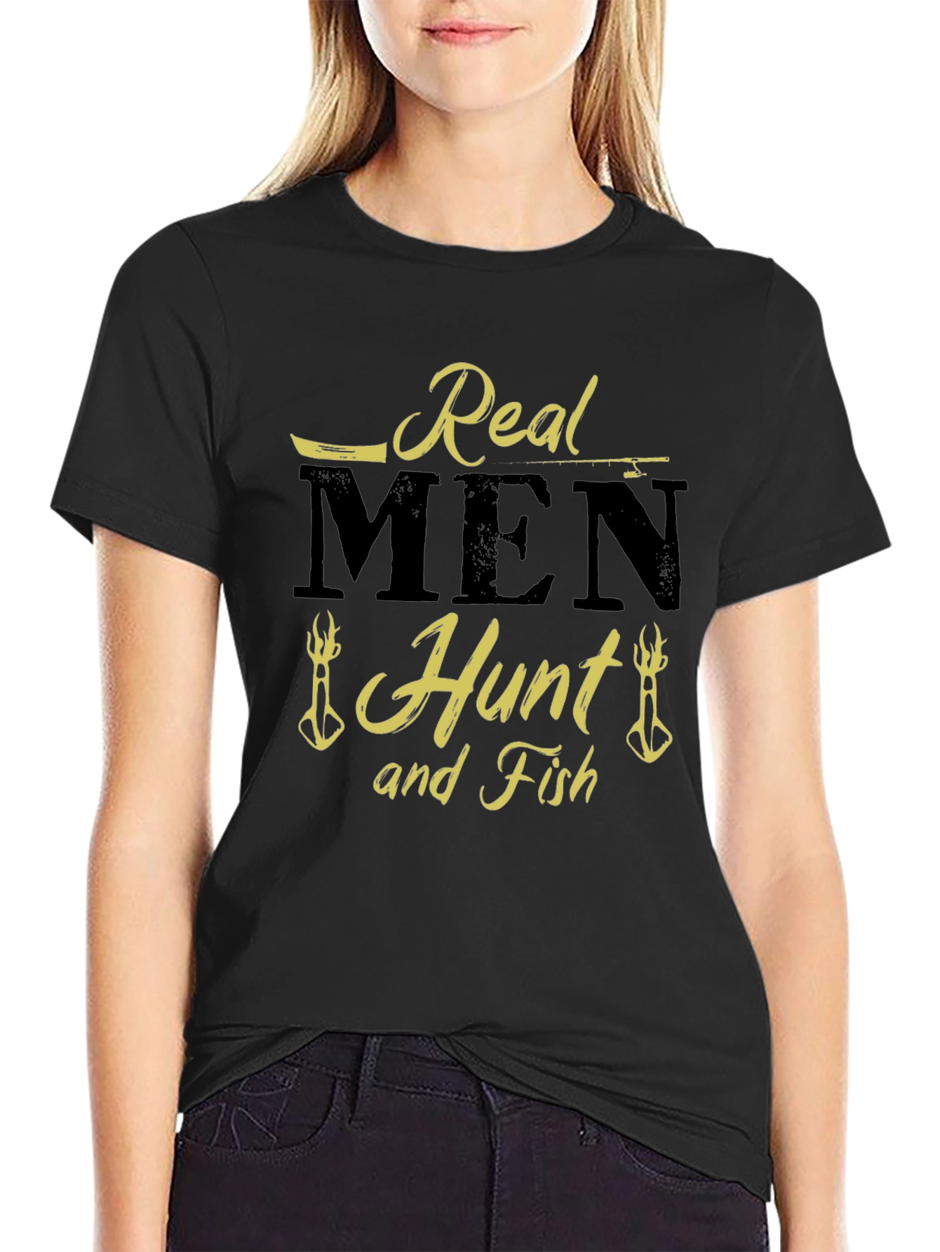 Black Real Men Hunt and Fish Graphic T-Shirt view 2