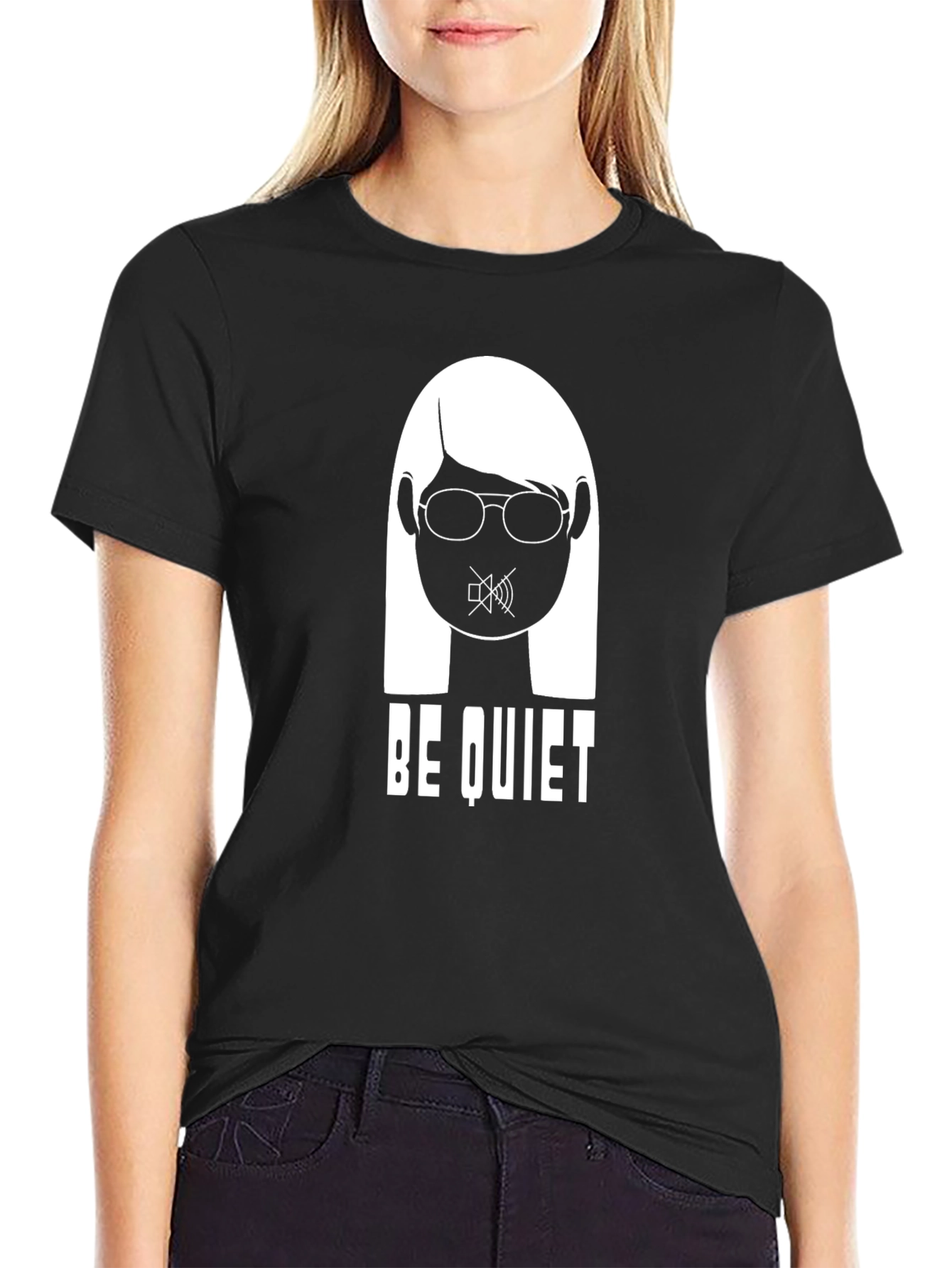 Black Be Quiet Graphic Tee - Black Crew Neck view 2