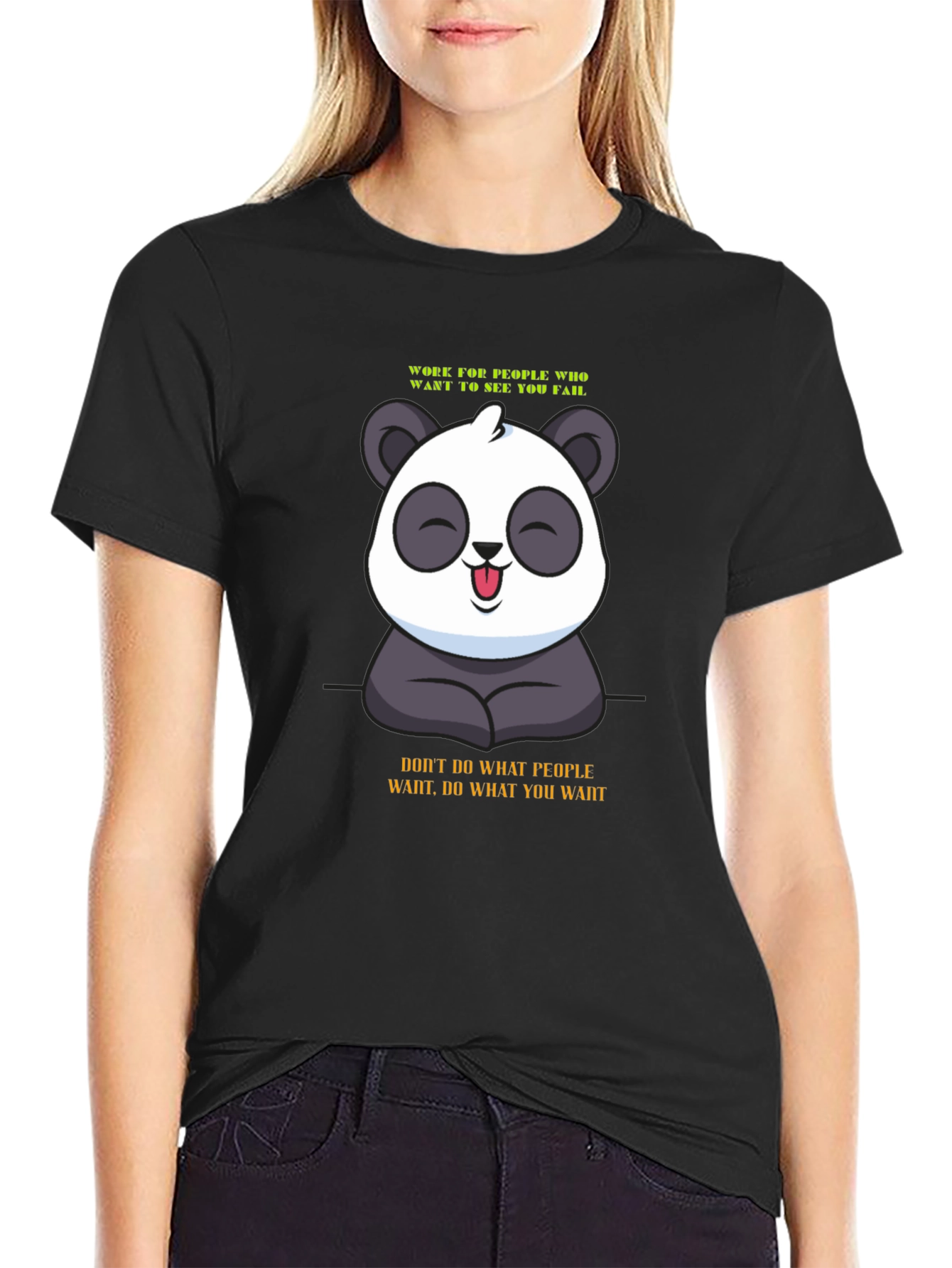 Black Panda Graphic Tee - Motivational Slogan T-Shirt view 2