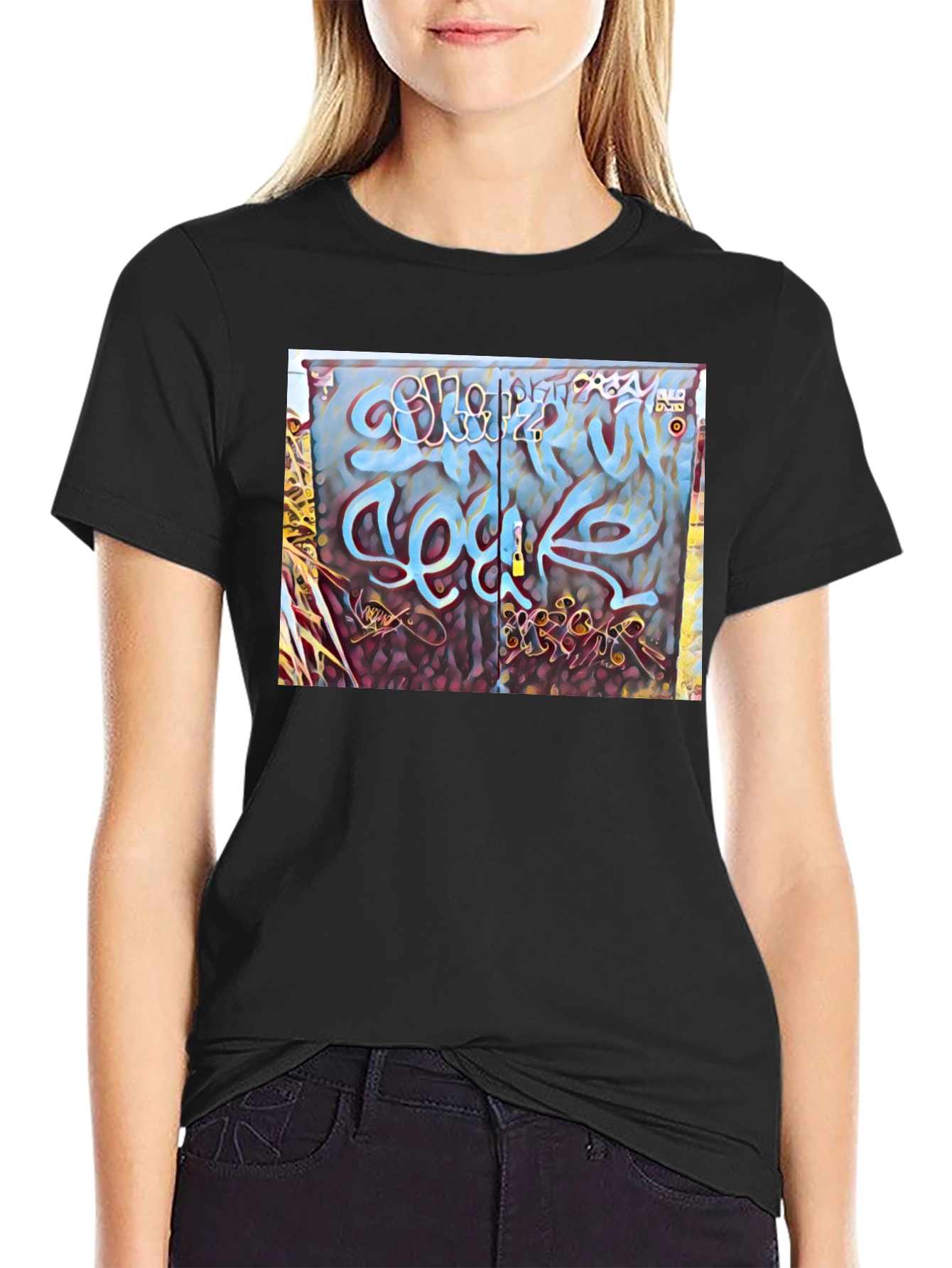 Black Graffiti Art Graphic Tee - Urban Style view 2