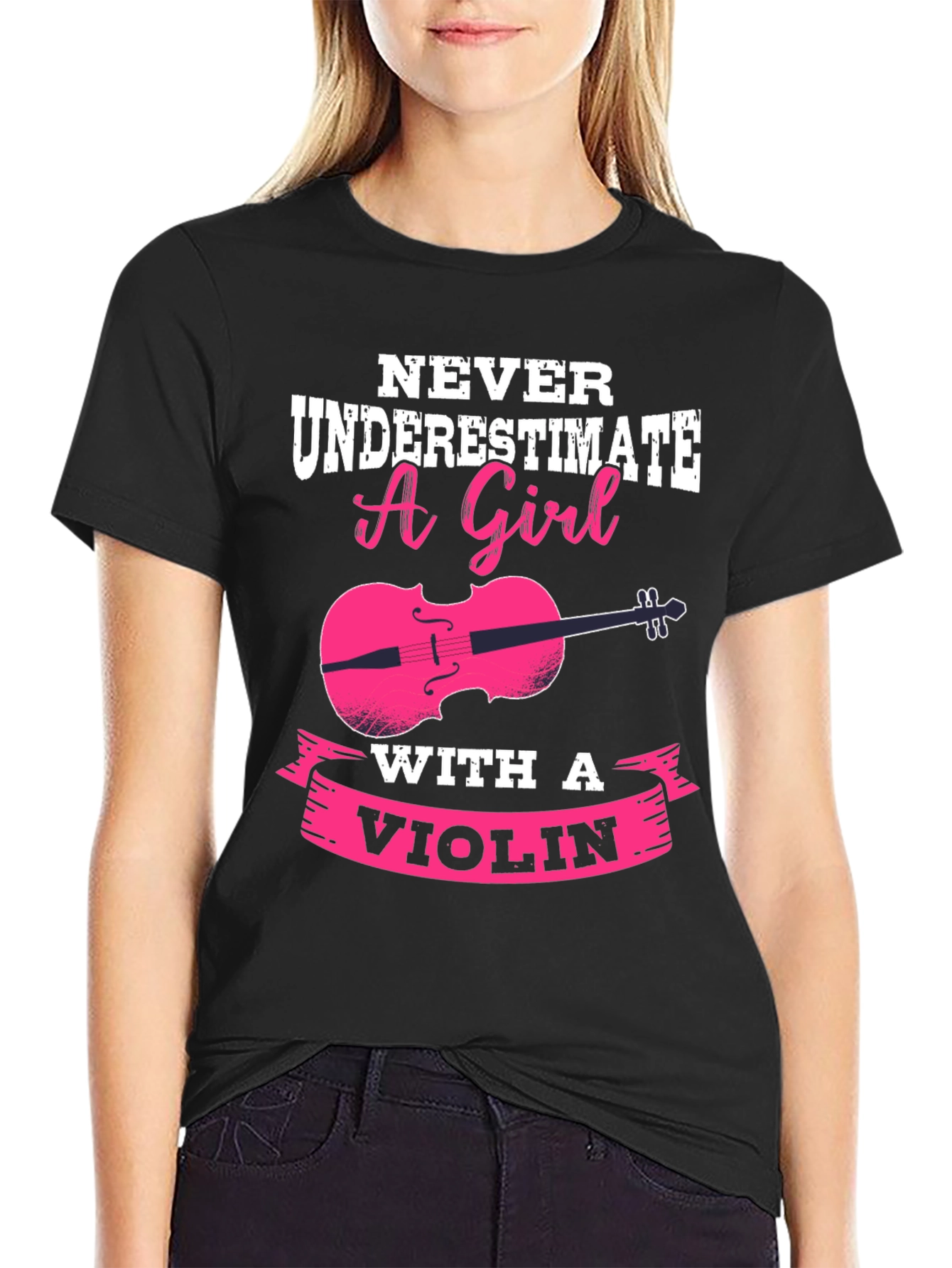 Black Never Underestimate a Girl with a Violin T-Shirt view 2