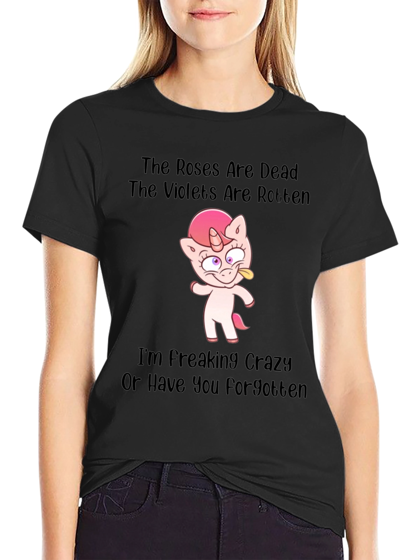 Black Roses are Dead Funny Unicorn Black T-Shirt view 2