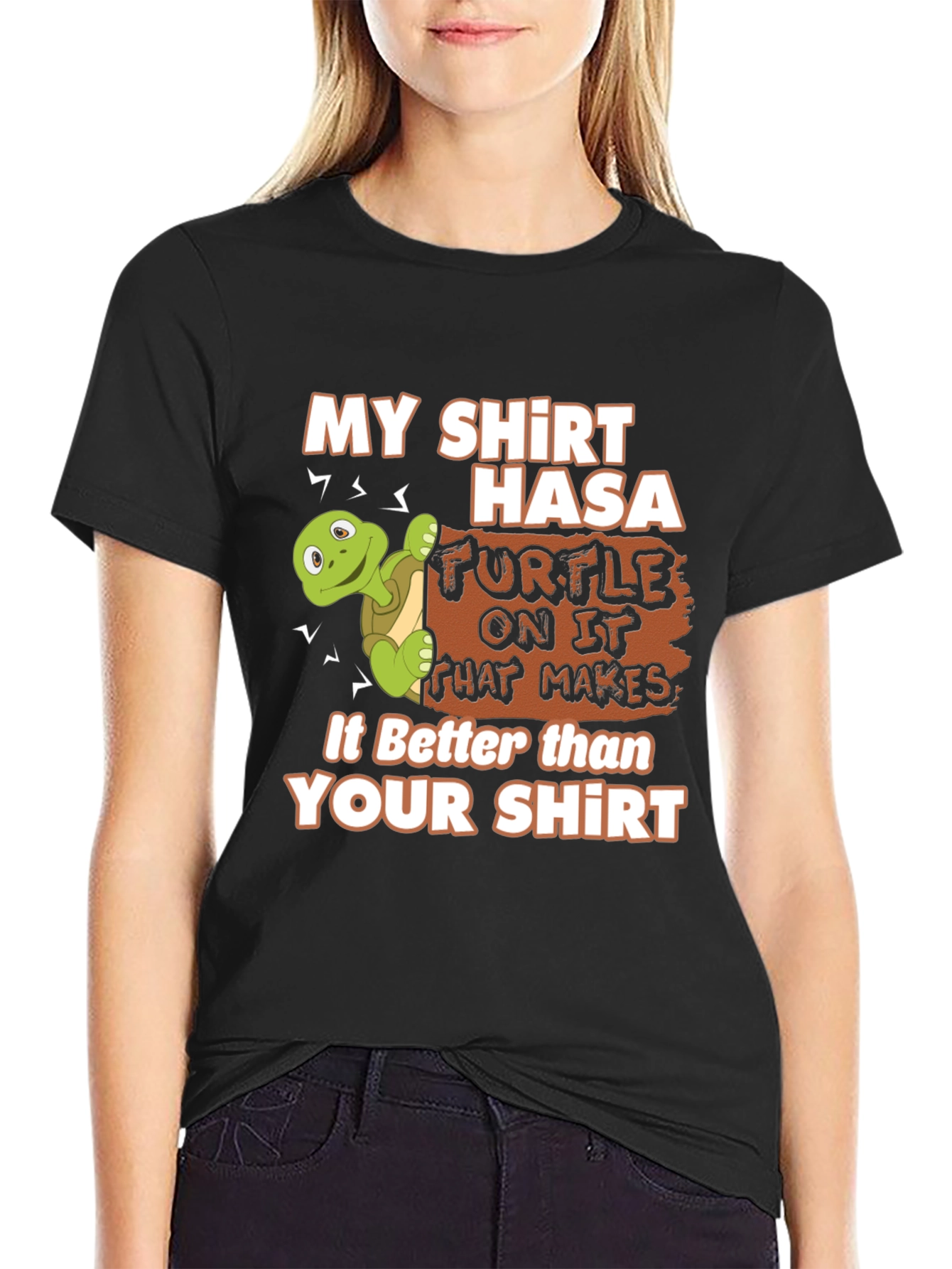 Black Funny Turtle Graphic Tee - My Shirt is Better view 2