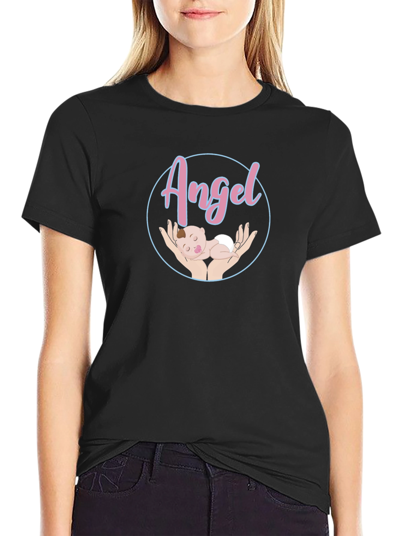 Black Angel Baby Graphic Tee - Unisex Black T-Shirt view 2