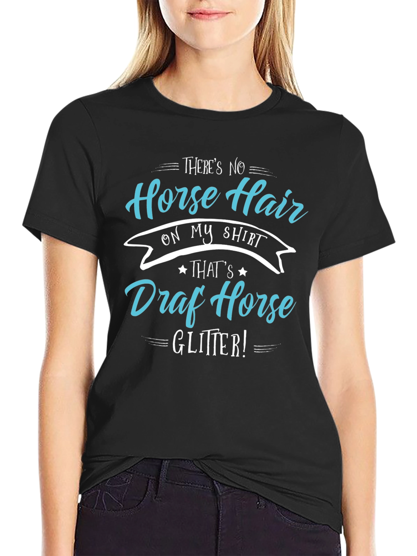 Black Draft Horse Glitter T-Shirt, Unisex view 2