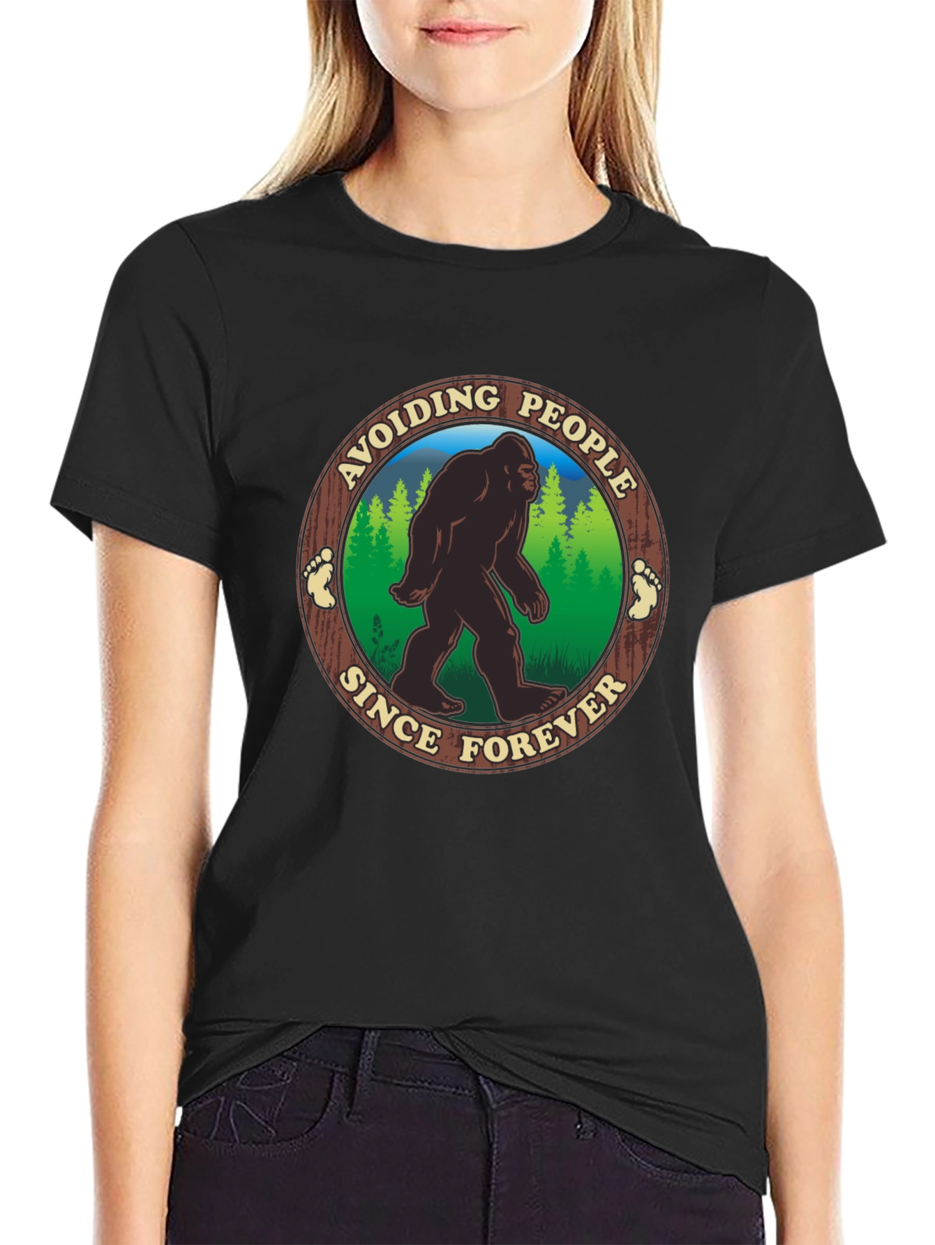 Black Avoiding People Since Forever Bigfoot T-Shirt view 2