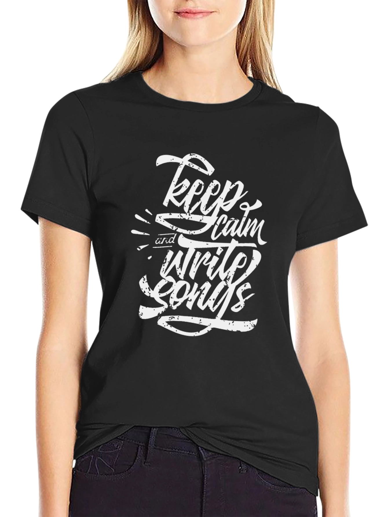 Black Keep Calm Write Songs Black Graphic Tee view 2